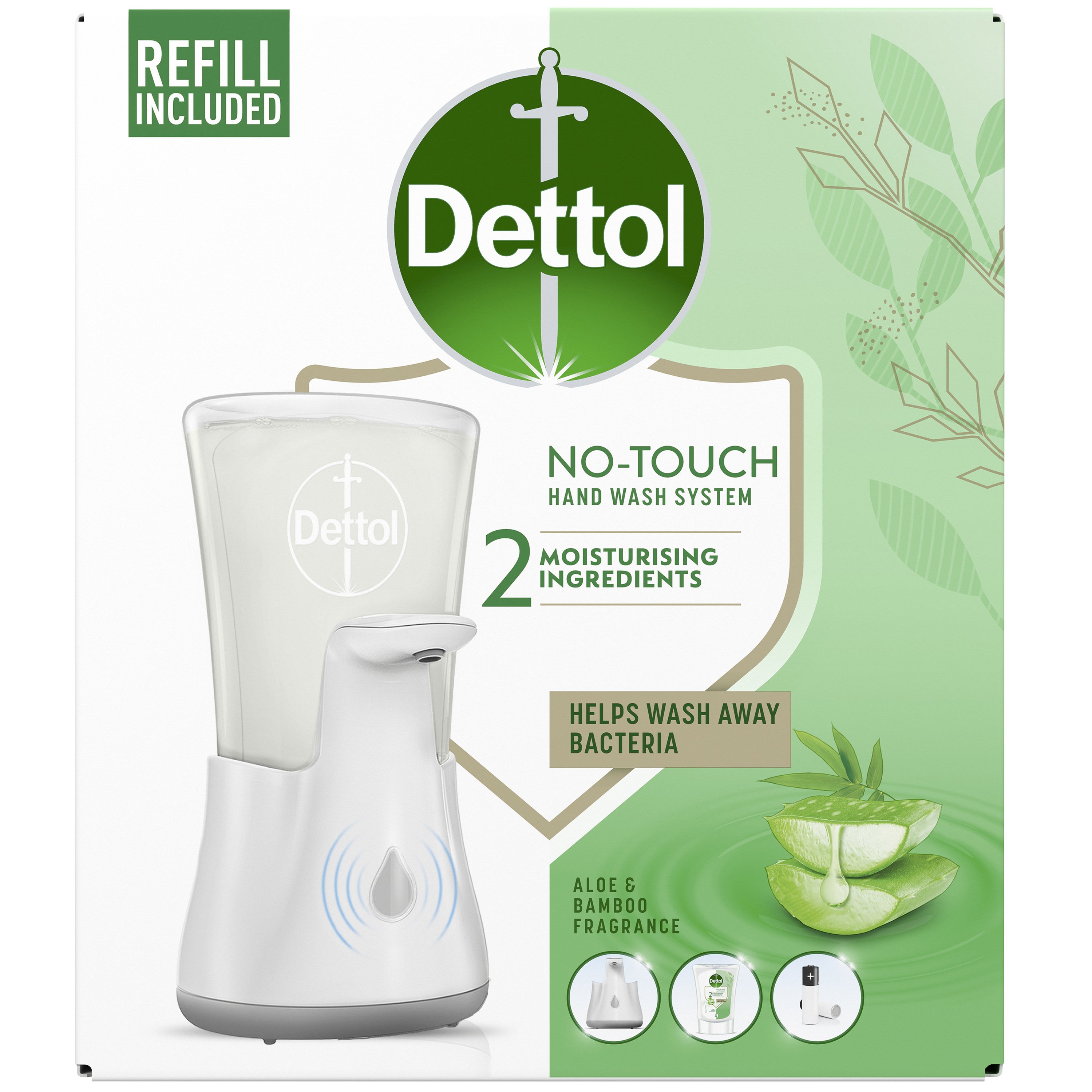 Dettol Dettol No-Touch Hand Wash System Αυτόματη Συσκευή Κρεμοσάπουνου 1 Τεμάχιο & Replacement Ανταλλακτικό με Aloe Vera 250ml