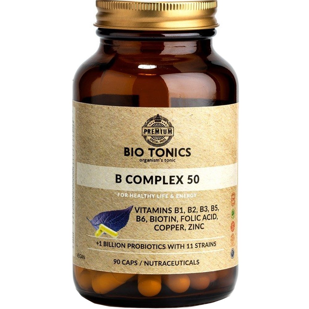 Bio Tonics Bio Tonics Vitamin B50 Complex Συμπλήρωμα Διατροφής Συμπλέγματος Βιταμινών Β για Ενίσχυση του Νευρικού Συστήματος Κατά της Κούρασης & Κόπωσης 90caps