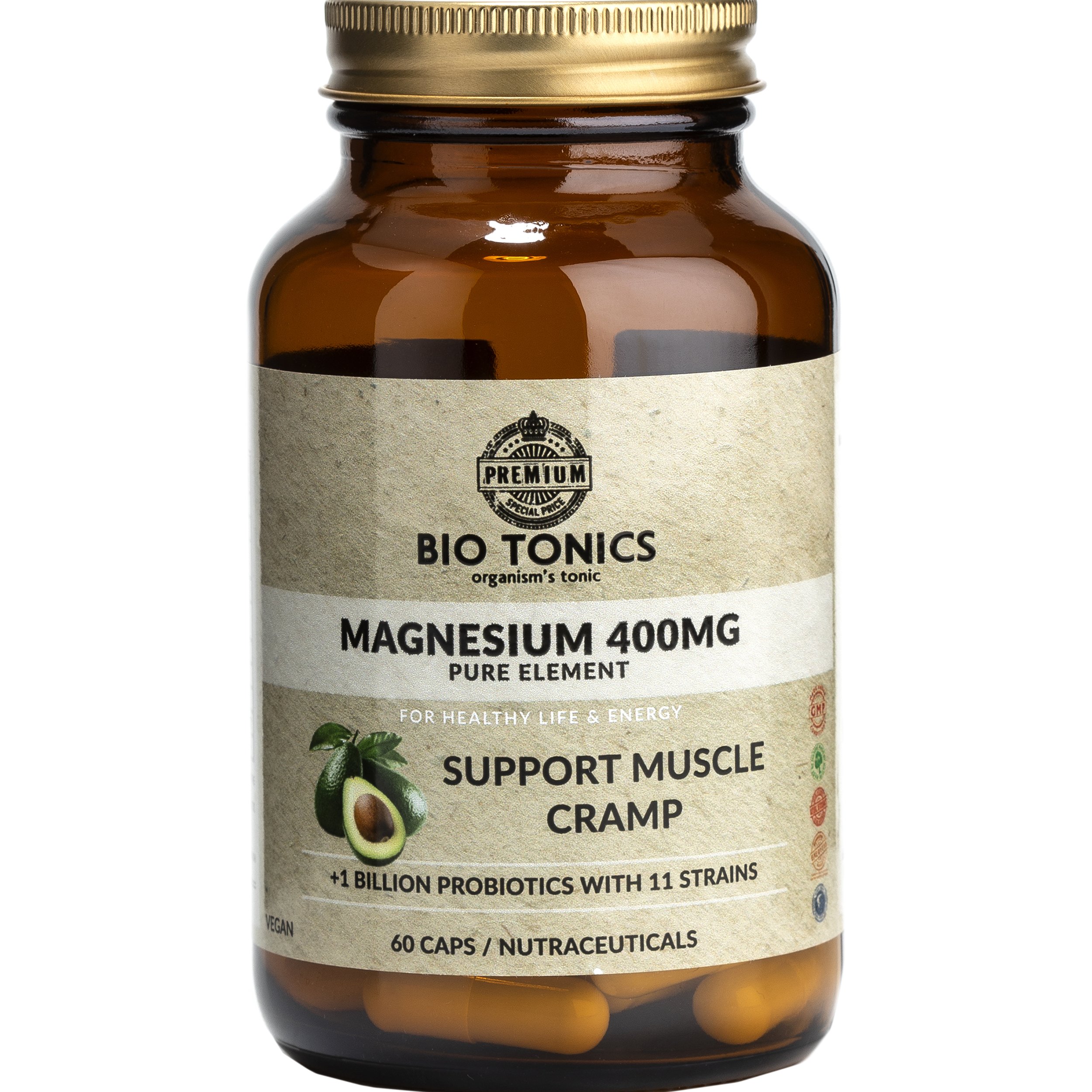 Bio Tonics Bio Tonics Magnesium 400mg Συμπλήρωμα Διατροφής Μαγνησίου για την Αντιμετώπιση των Μυϊκών Κραμπών, Καλή Λειτουργία του Νευρικού & Μυοσκελετικού Συστήματος 60caps