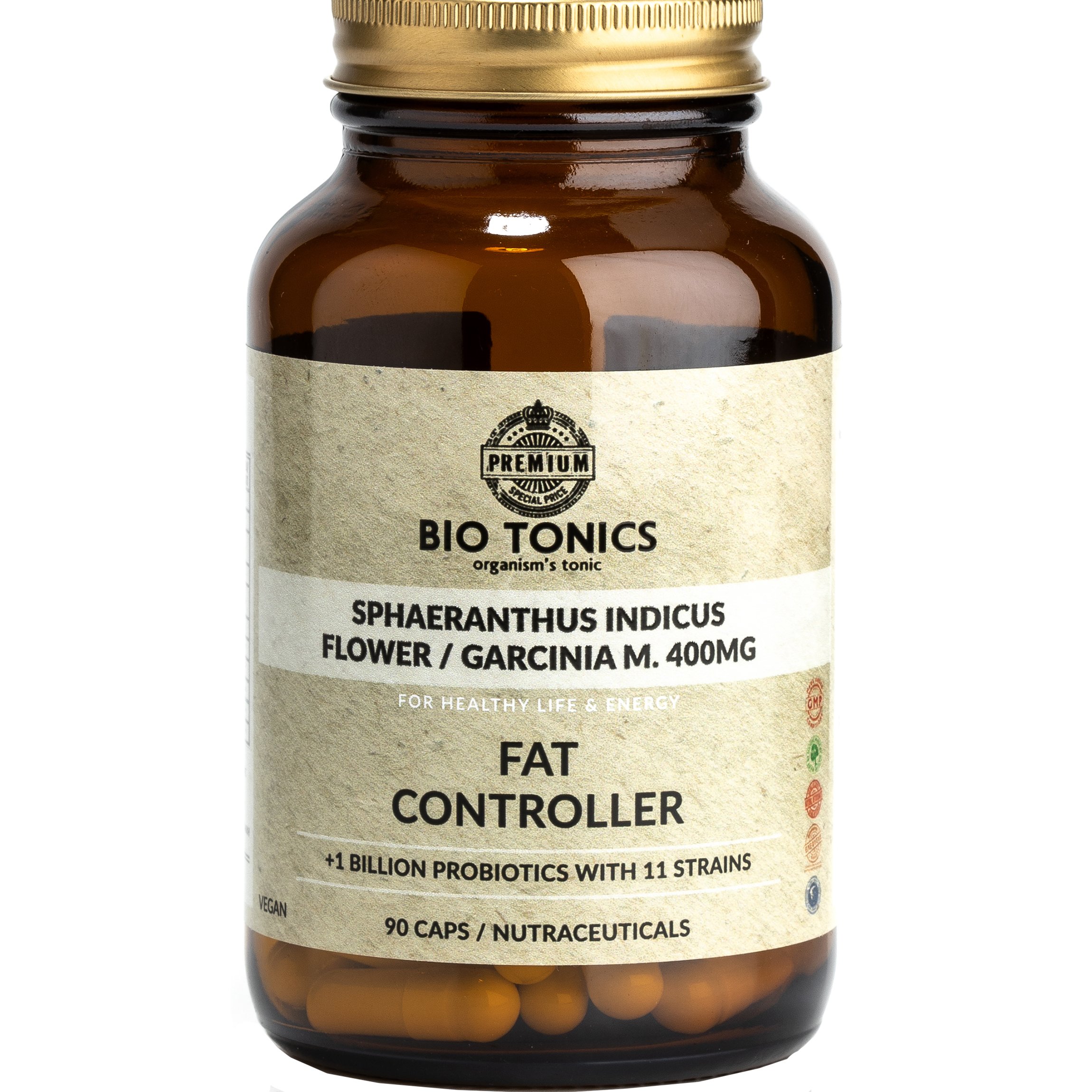 Bio Tonics Bio Tonics Fat Controller Συμπλήρωμα Διατροφής Φυτικών Εκχυλισμάτων & Προβιοτικών με Λιποτροπική Δράση για Απώλεια Βάρους 90caps