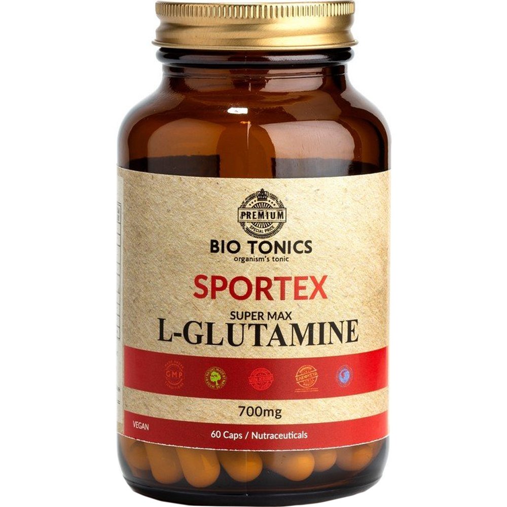 Bio Tonics Bio Tonics Sportex Super Max L-Glutamine 700mg Συμπλήρωμα Διατροφής Αμινοξέος Γλουταμίνης για Μυϊκή Αποκατάσταση, Ενέργεια & Πνευματική Ενίσχυση 60caps