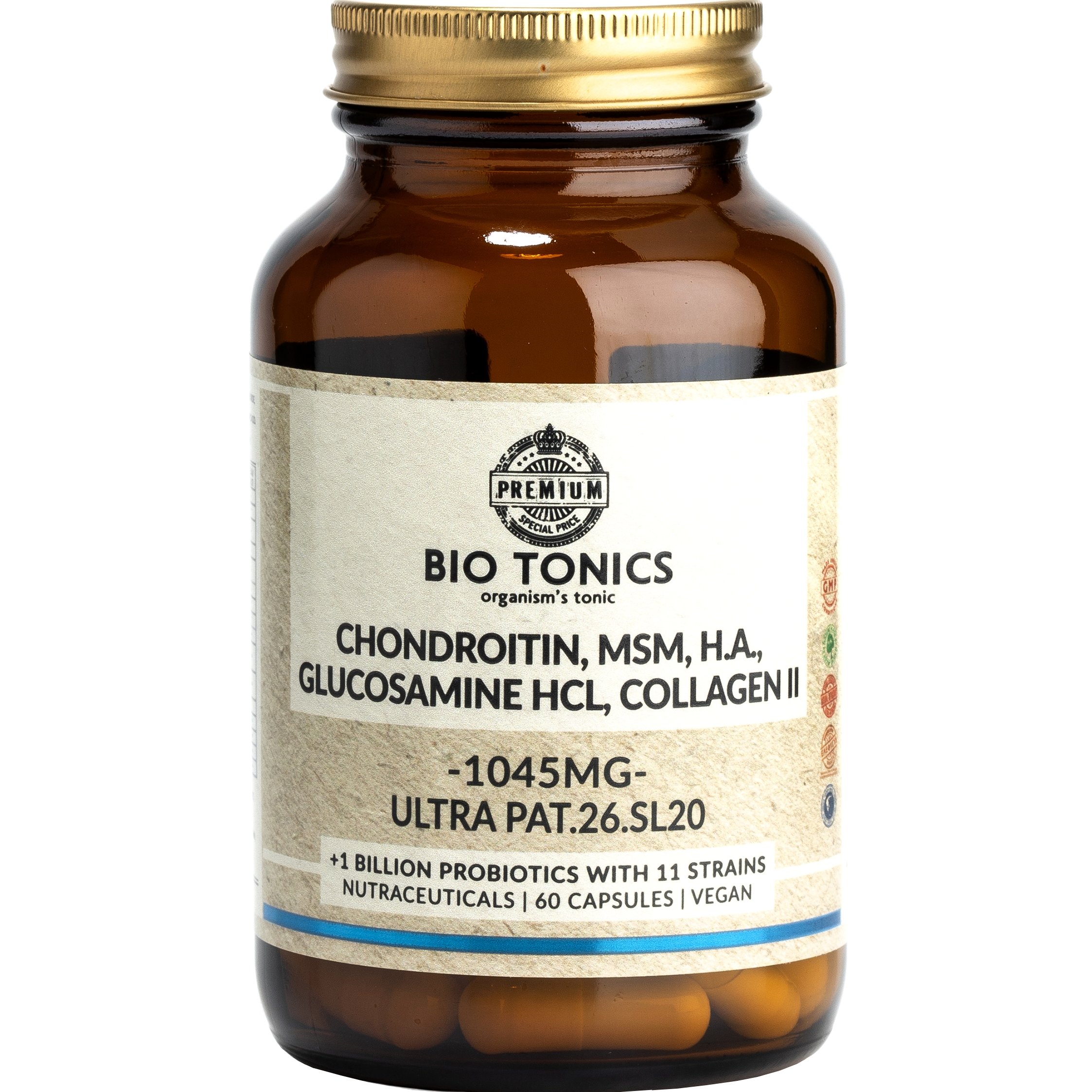 Bio Tonics Bio Tonics Ultra Pat (Glucosamine & Chondroitin Complex 1045mg) Συμπλήρωμα Διατροφής για τη Διατήρηση της Υγείας των Αρθρώσεων 60veg.caps