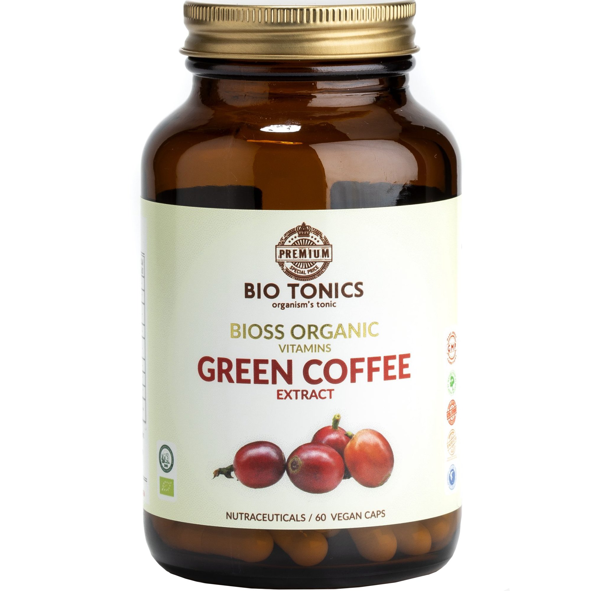 Bio Tonics Bio Tonics Bioss Organic Green Coffee Extract Συμπλήρωμα Διατροφής Βιολογικού Εκχυλίσματος Πράσινου Καφέ για Ενίσχυση του Μεταβολισμού, Έλεγχο του Βάρους & Απώλεια Λίπους 60caps