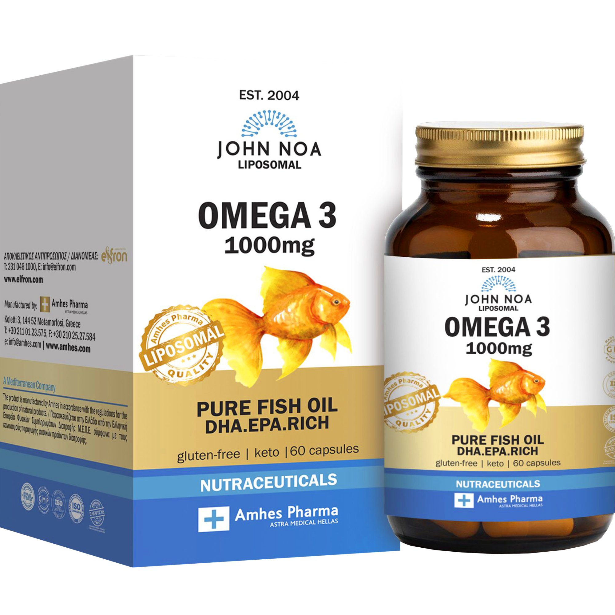 John Noa John Noa Liposomal Omega 3 1000mg Συμπλήρωμα Διατροφής Ιχθυέλαιού Λιποσωμικής Μορφής Πλούσιο σε Ωμέγα 3 Λιπαρά Οξέα για την Καλή Λειτουργία του Εγκεφάλου, της Όρασης & της Καρδιάς 60caps