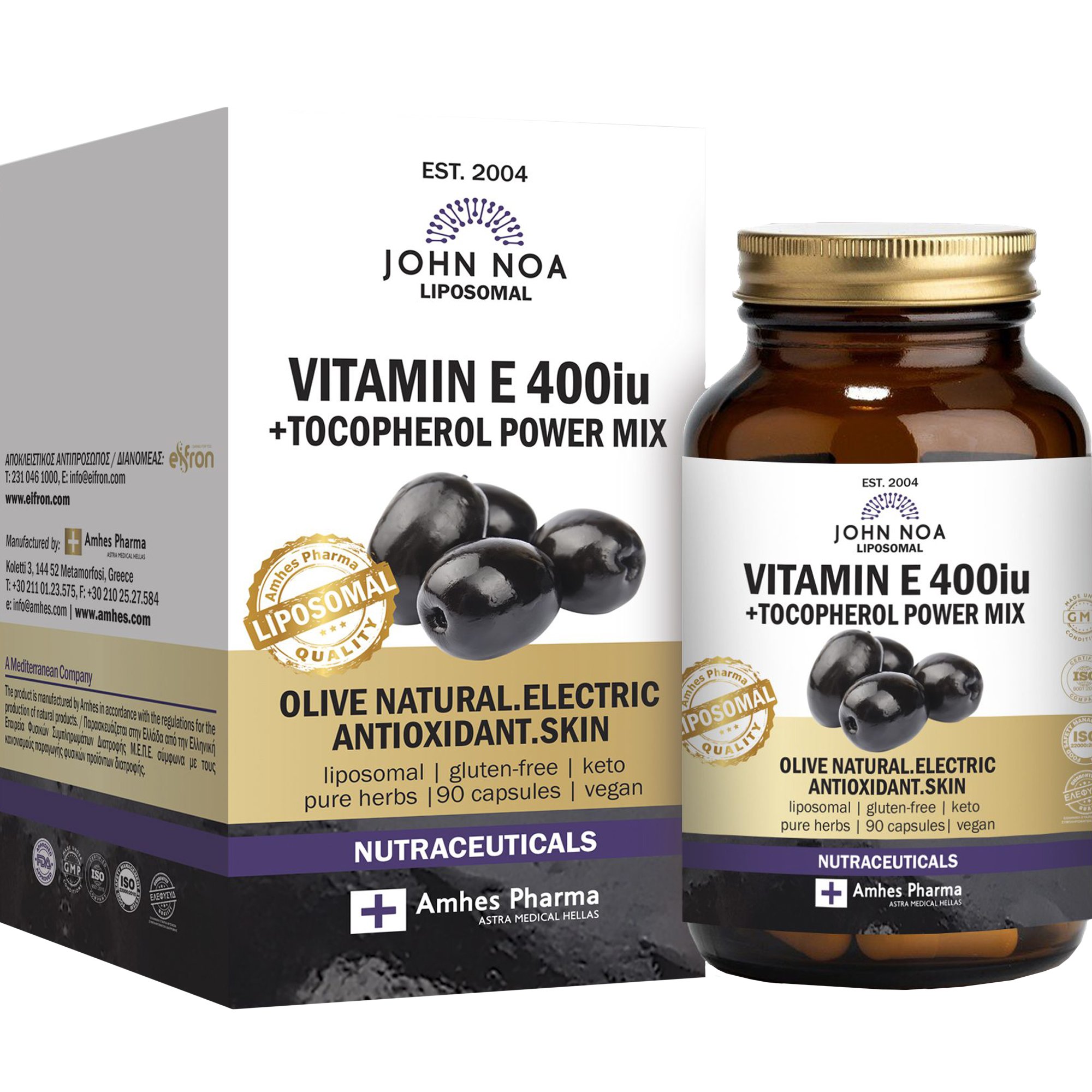 Amhes Pharma Amhes Pharma John Noa Liposomal Vitamin E 400IU Συμπλήρωμα Διατροφής Βιταμίνης Ε Λιποσωμικής Μορφής για την Καλή Υγεία των Μαλλιών, Νυχιών & Δέρματος Ενίσχυση του Ανοσοποιητικού με Αντιοξειδωτικές Ιδιότητες 90caps