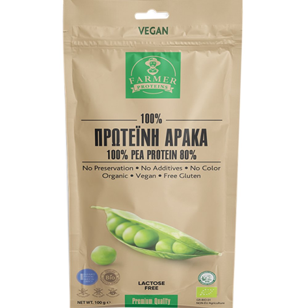 Farmer Proteins Farmer Proteins Pea Protein Isolate 80% Συμπλήρωμα Διατροφής Πρωτεΐνης από Αρακά Υψηλής Ποιότητας & Βιοδιαθεσιμότητας για Ενίσχυση, Ενέργεια & Γράμμωση 100g