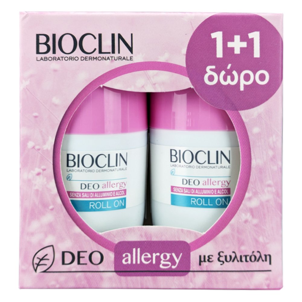 Bioclin Bioclin Deo Allergy Roll on Αποσμητικό Σχεδιασμένο να Ελέγχει την Εφίδρωση σε Αλλεργικές & Αντιδραστικές Επιδερμίδες 2x50ml