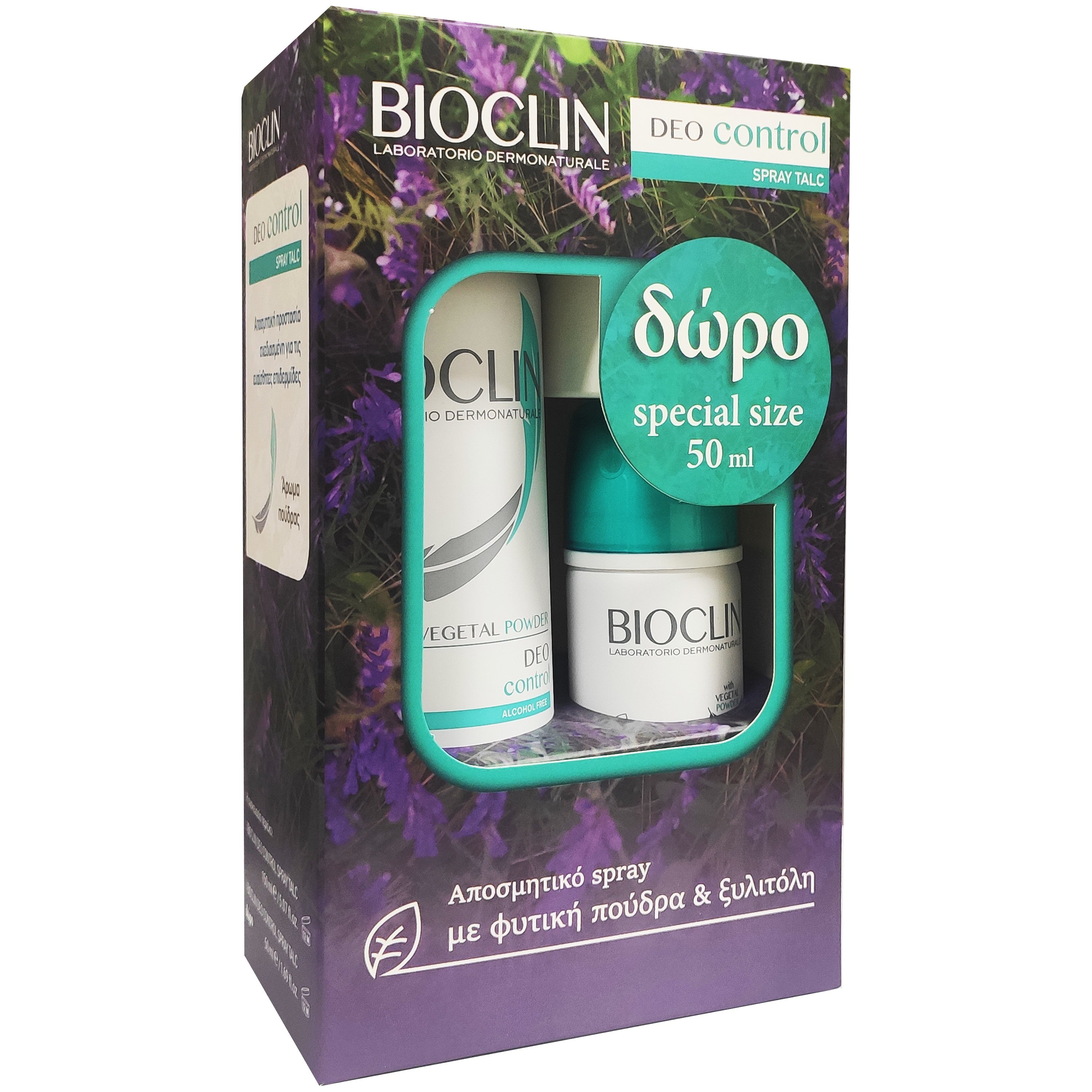 Bioclin Deo Control Πακέτο Προσφοράς Spray Talc 150ml & Δώρο Mini Size Spray Talc 50ml,Αποσμητικό Spray με Διακριτικό Άρωμα, Ιδα