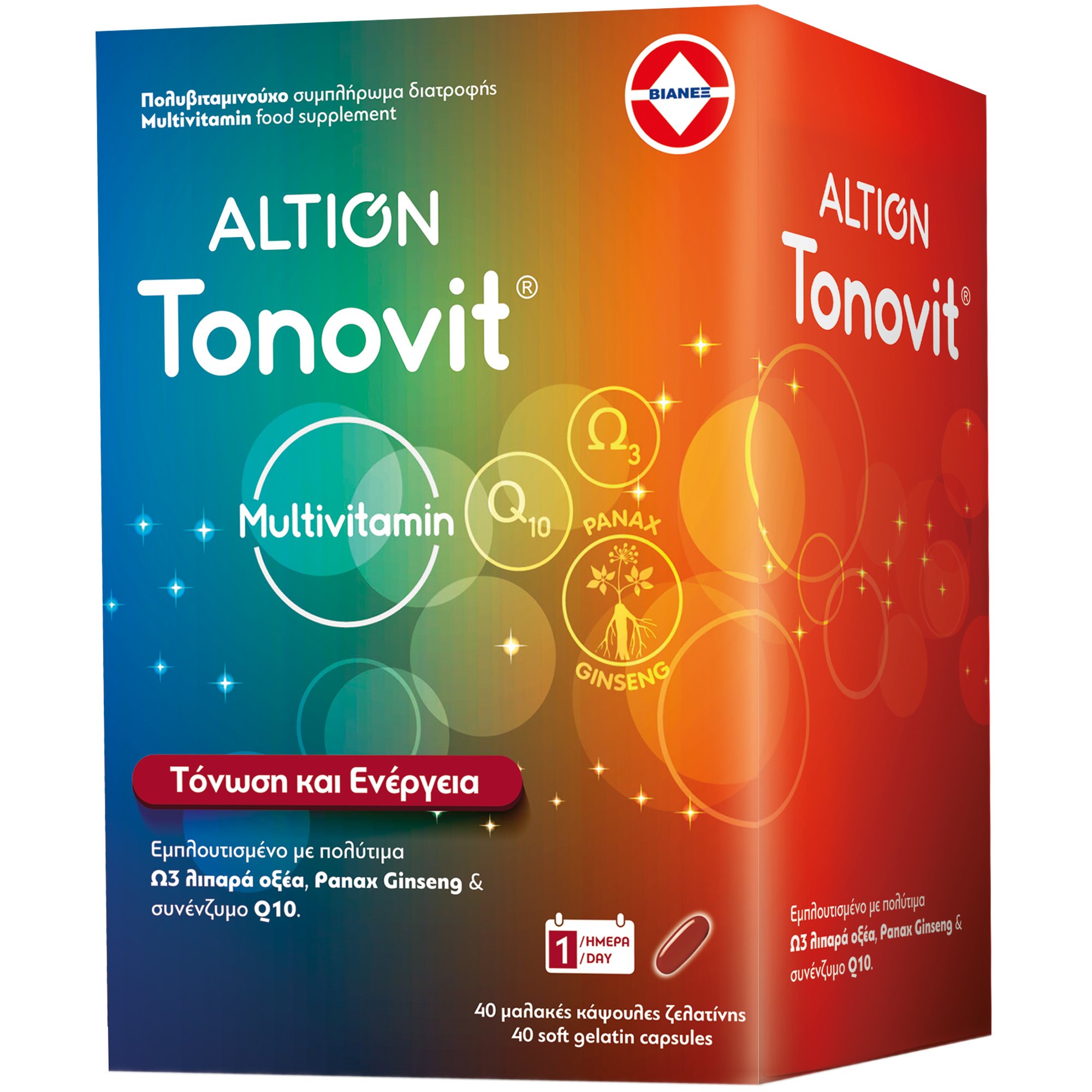 Altion Altion Tonovit Multivitamin Συμπλήρωμα Διατροφής Πολυβιταμινών, Μετάλλων & Ιχνοστοιχείων για Τόνωση & Ενέργεια 40caps