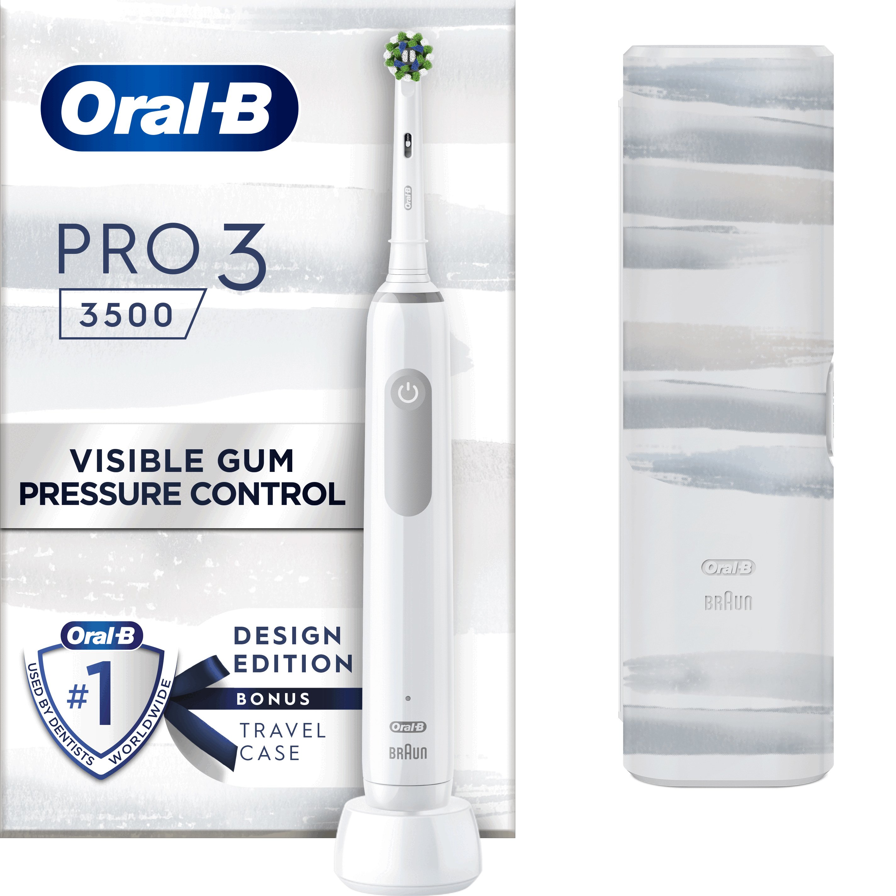 Oral-B Oral-B PRO 3 3500 Επαναφορτιζόμενη Λευκή Ηλεκτρική Οδοντόβουρτσα με Ορατό Αισθητήρα Πίεσης 360° Λευκή 1 Τεμάχιο & Δώρο Θήκη Ταξιδίου 1 Τεμάχιο