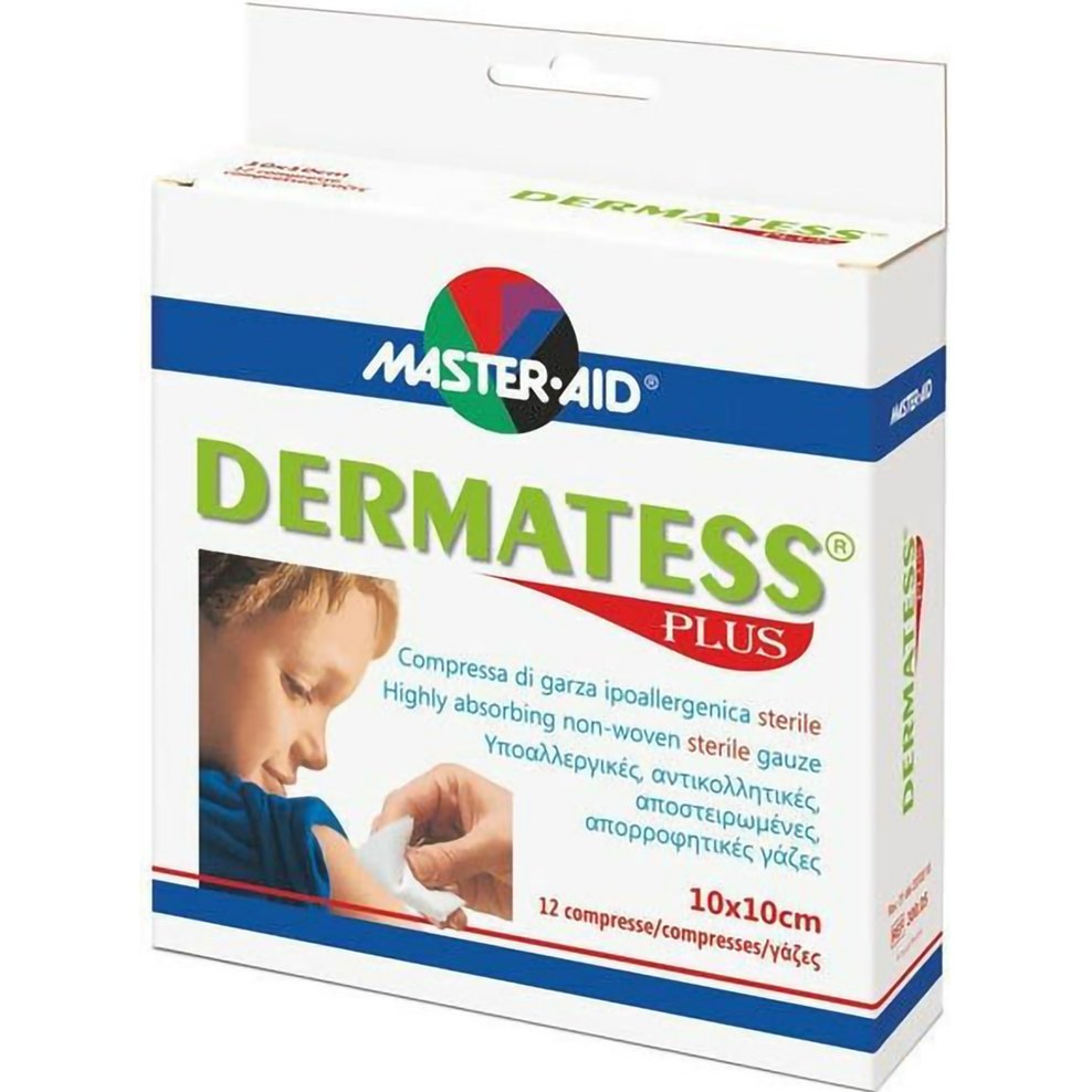 Master Aid Master Aid Dermatess Plus Non-Woven Sterile Gauze 10cm x 10cm Αντικολλητικές Αποστειρωμένες Γάζες Υψηλής Απορροφητικότητας 12 Τεμάχια