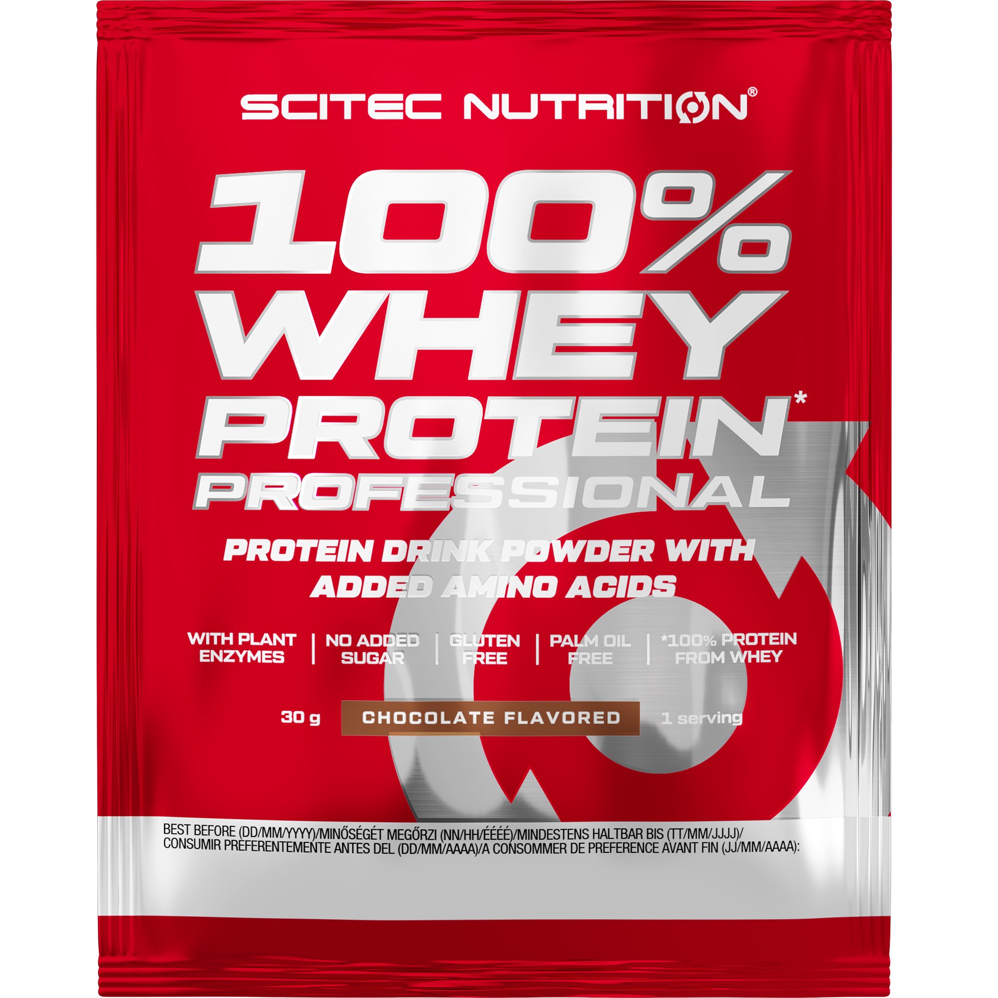 Scitec Nutrition Scitec Nutrition 100% Whey Protein Professional Συμπλήρωμα Διατροφής με Καθαρή Πρωτεΐνη Ορού Γάλακτος Εμπλουτισμένη με Αμινοξέα 30g - Chocolate