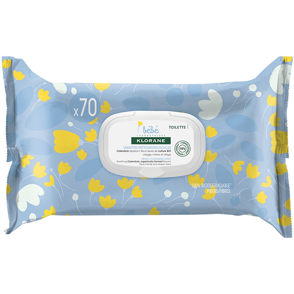 Klorane Klorane Bebe Gentle Cleansing Wipes Απαλά Μωρομάντηλα με Καπάκι, για Βρέφη & Παιδιά με Καταπραϋντική Καλέντουλα 70 Τεμάχια