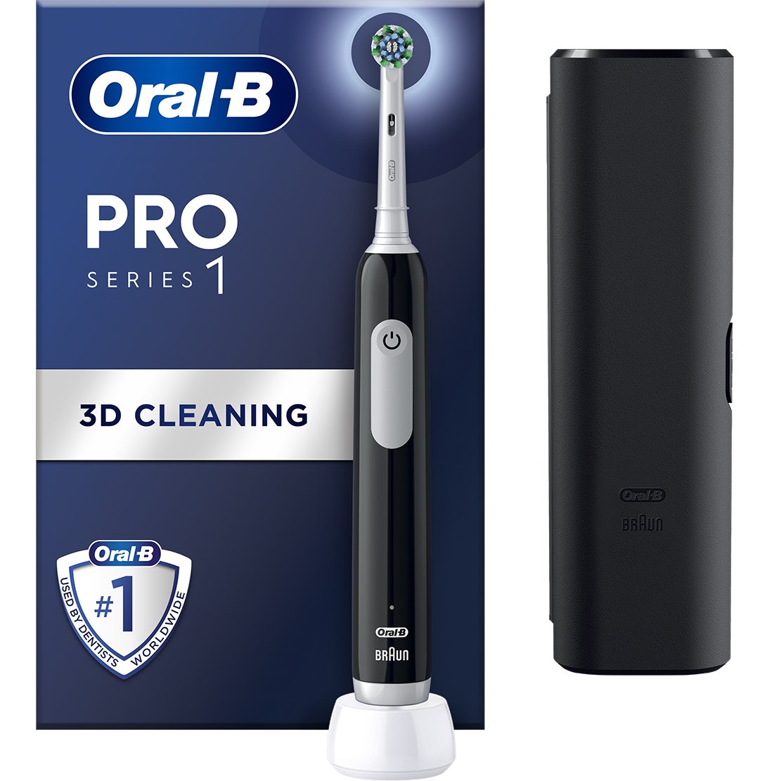 Oral-B Oral-B Pro Series 1 Electric Toothbrush with Travel Case Ηλεκτρική Οδοντόβουρτσα με Χρονοδιακόπτη & Θήκη Ταξιδίου 1 Τεμάχιο - Μαύρο