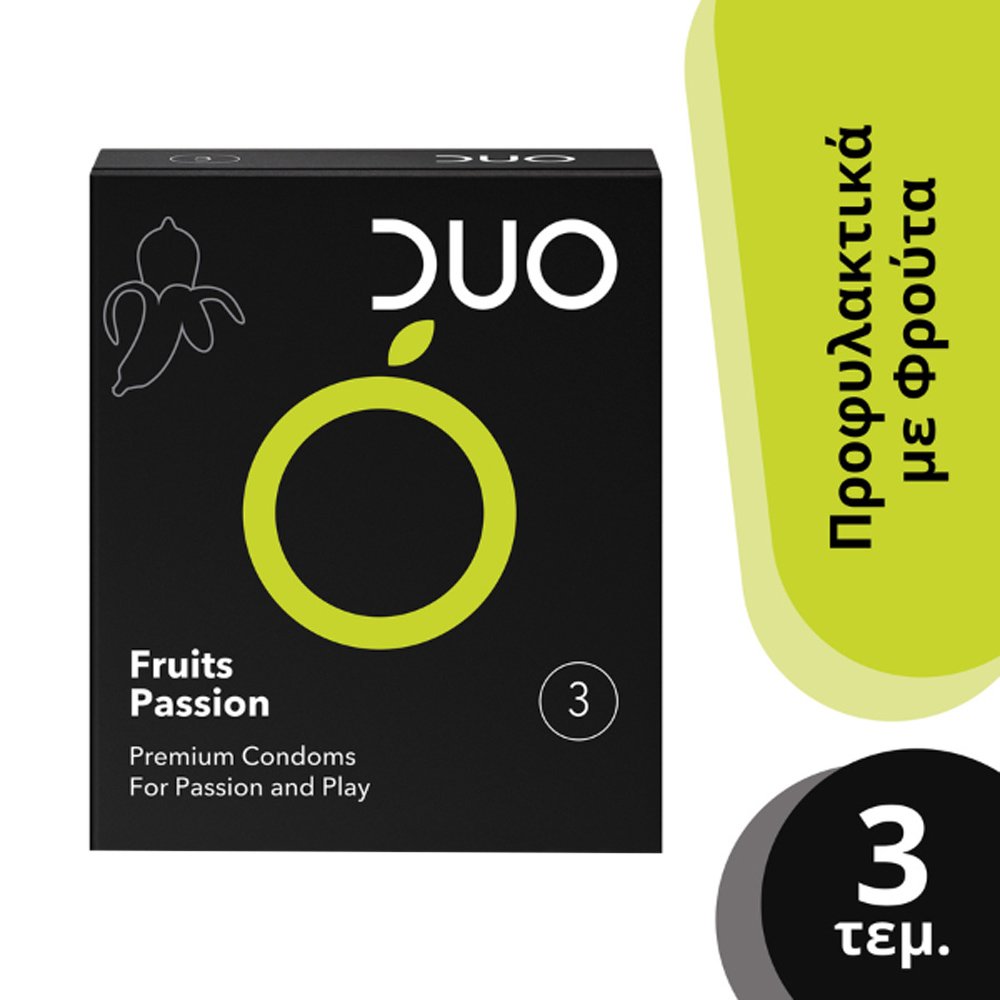 Duo Duo Flavoured Fruits Passion Condoms Προφυλακτικά με Γεύση Φρούτο του Πάθους 3 Τεμάχια