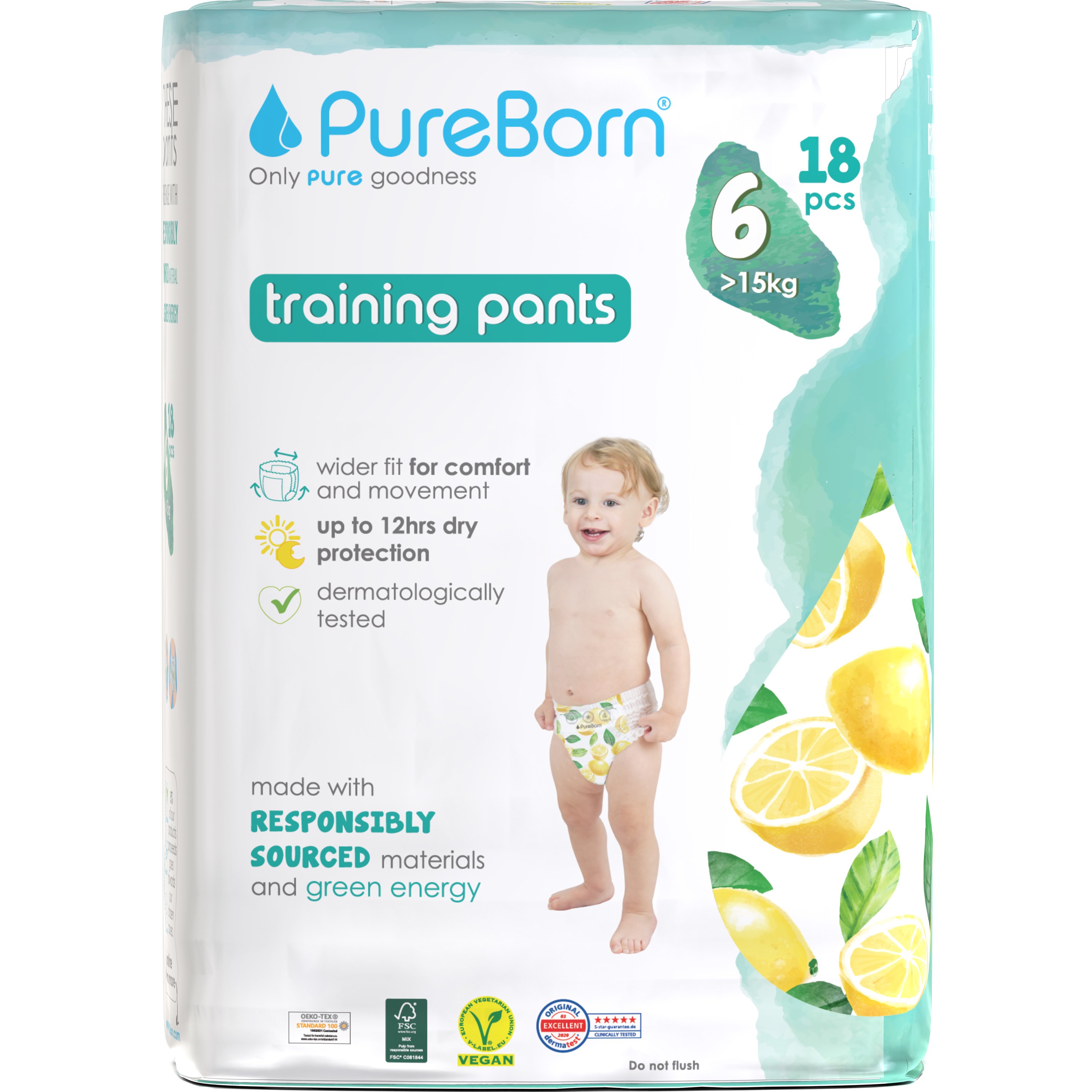 PureBorn PureBorn Training Unisex Pants No6 (>15kg) Πάνες Βρακάκι Ημέρας Υψηλής Απορροφητικότητας για Άνεση & Ευελιξία με Σχέδιο Λεμονιών 18 Τεμάχια - Lemons