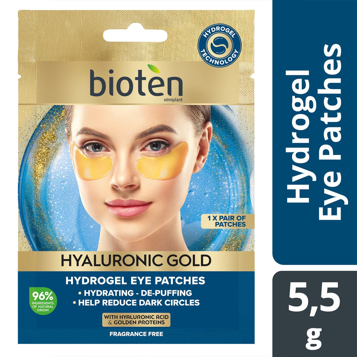 Bioten Bioten Hyaluronic Gold Eye Patches Patches Ματιών για Ενυδάτωση & Μείωση του Πρηξίματος, Μαύρων Κύκλων με Υαλουρονικό Οξύ & Χρυσές Πρωτεΐνες 1 Ζευγάρι