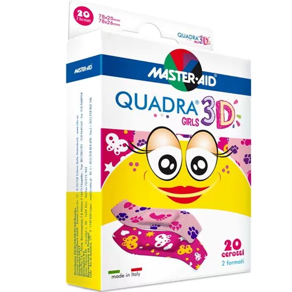 Master Aid Master Aid Quadra 3D Girls 78x20mm & 78x26mm Αυτοκόλλητα Επιθέματα για Παιδιά σε 2 Μεγέθη​​​​​​​ 20 Τεμάχια