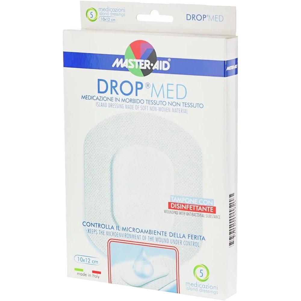 Master Aid Master Aid Drop Med Woundpad with Antibacterial Substance 10x12cm Αυτοκόλλητες, Αντικολλητικές Γάζες Εμποτισμένες με Απολυμαντικό 5 Τεμάχια