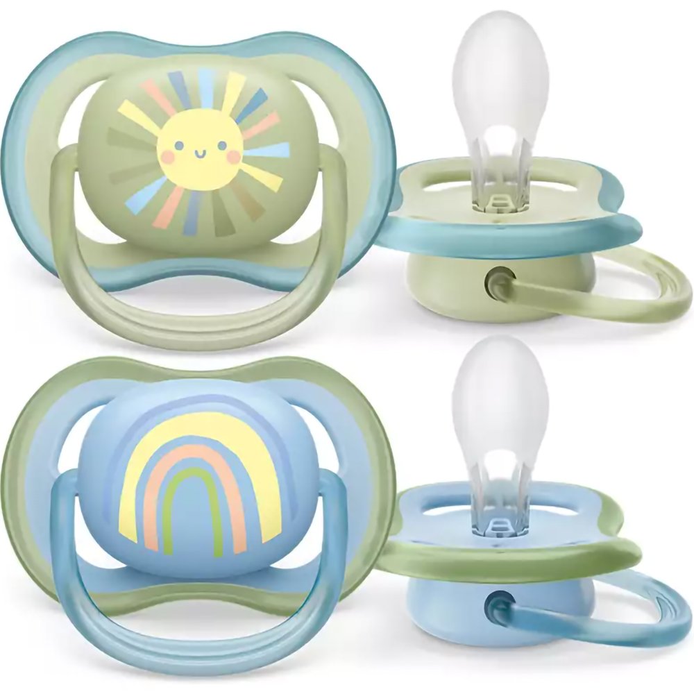 Philips Avent Philips Avent Ultra Air Silicone Soother 0-6m Χακί - Γαλάζιο Ορθοδοντική Πιπίλα Σιλικόνης με Μεγάλες Οπές για να Αναπνέει το Δέρμα του Μωρού 2 Τεμάχια, Κωδ SCF085/58