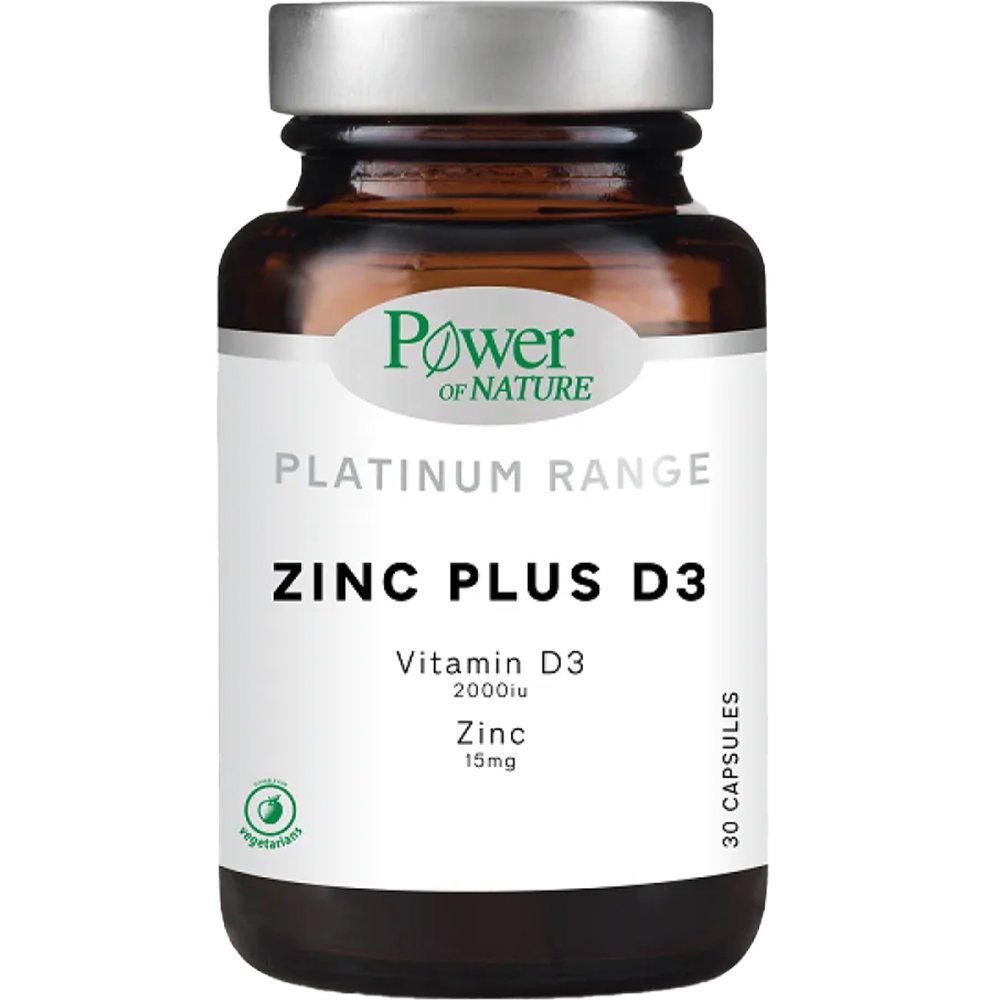 Power Health Power Health Platinum Range Zinc 15mg & Vitamin D3 2000iu Συμπλήρωμα Διατροφής με Βιταμίνη D3 & Ψευδάργυρο για Μέγιστη Απορρόφηση για Τόνωση των Οστών, Μυών, Δοντιών & Ενίσχυση Ανοσοποιητικού 30caps