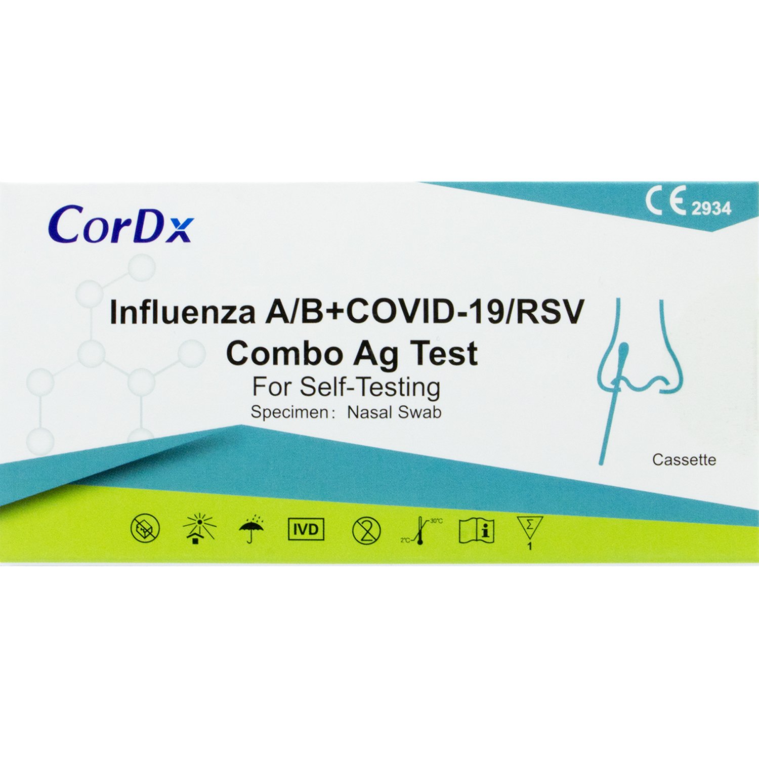 Bulk CorDx Influenza A/B & Covid-19/RSV Combo Ag Self Αυτοδιαγνωστικό Τεστ για την Ταχεία & Ποιοτική Ανίχνευση Αντιγόνων των Ιών SARS-CoV-2, Γρίπης Α & Β & Αναπνευστικού Συγκυτιακού Ιού (RSV) 1 Τεμάχιο