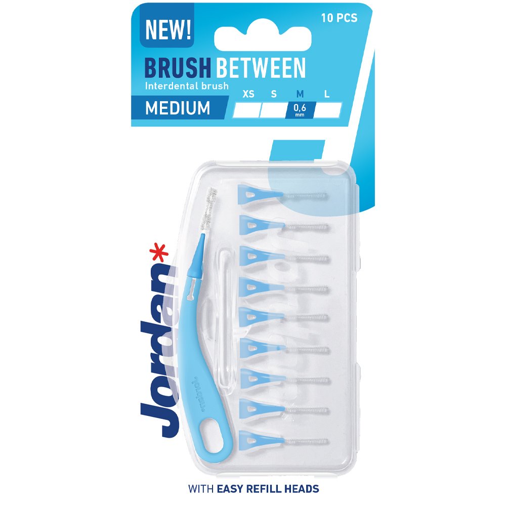 Jordan Brush Between Interdental Brush Μεσοδόντια Βουρτσάκια με Εργονομική Κυρτή Λαβή 10 Τεμάχια – Medium (0.6mm)