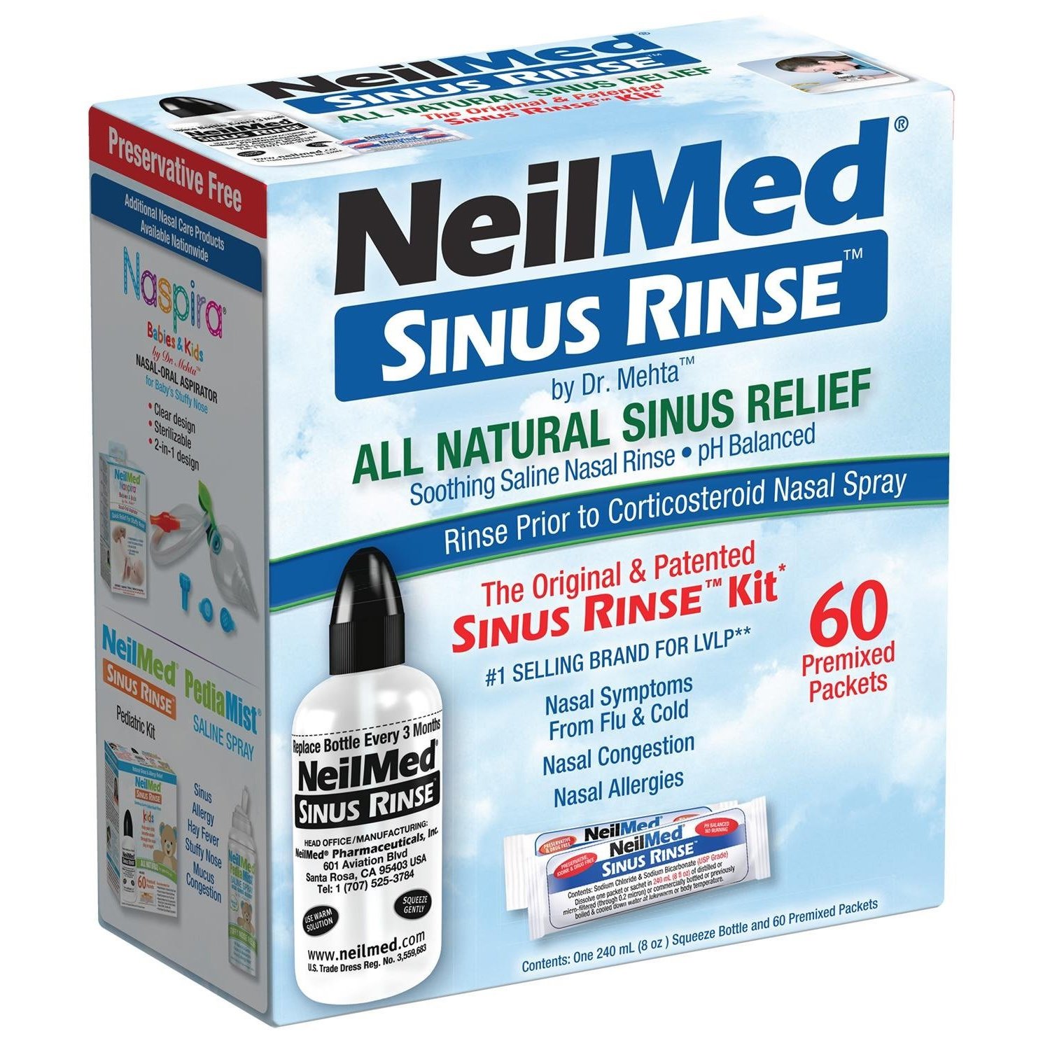 NeilMed NeilMed Sinus Rinse Σύστημα Ρινικών Πλύσεων για Ενήλικες 60 Φακελίσκοι