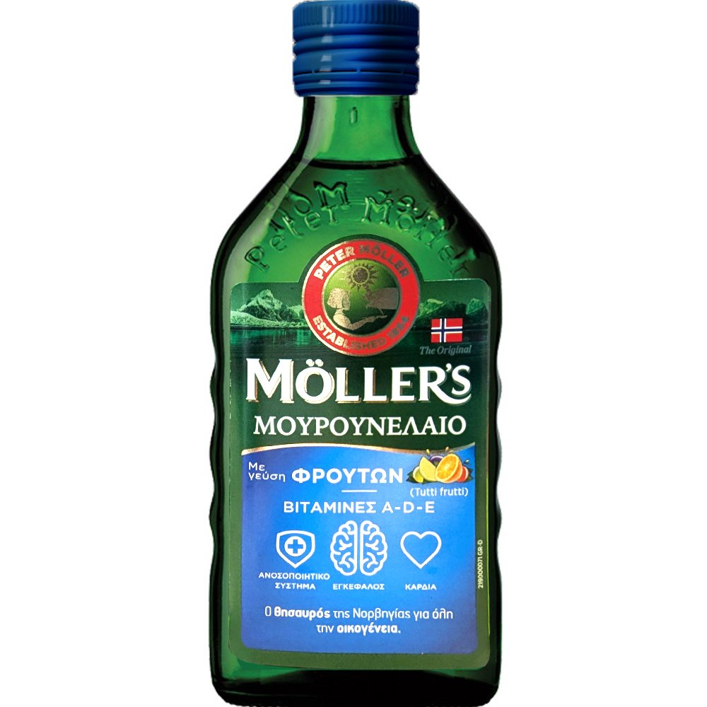 Moller's Moller's Cod Liver Oil Tutti Frutti Συμπλήρωμα Διατροφής Πόσιμου Μουρουνέλαιου Πλούσιο σε Ω3 με Βιταμίνες A, D & E με Γεύση Διάφορων Φρούτων 250ml