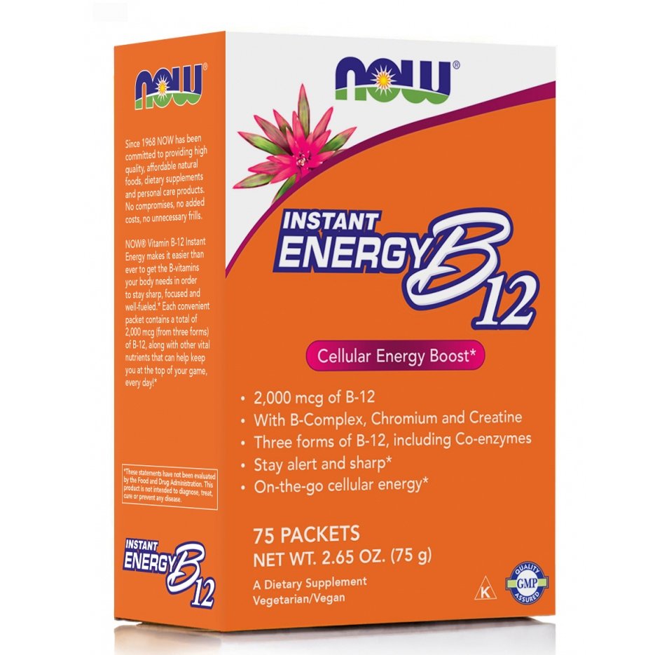 Now Now Foods Instant Energy B12 Συμπλήρωμα Διατροφής, Boost Παραγωγής Ενέργειας για Άμεση Τόνωση του Οργανισμού 75 Sachets