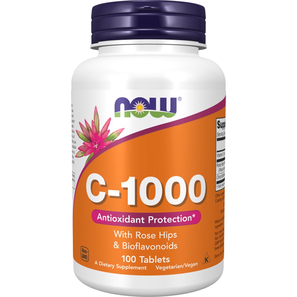 Now Now Foods Vitamin C-1000 with Rose Hips & Bioflavonoids Συμπλήρωμα Διατροφής με Βιταμίνης C, Σκόνη Αγριοτριανταφυλλιάς & Σύμπλεγμα από Βιοφλαβονοειδή Εσπεριδοειδών για Ενίσχυση του Ανοσοποιητικού & Ολοκληρωμένη Αντιοξειδωτική Προστασία 100tabs