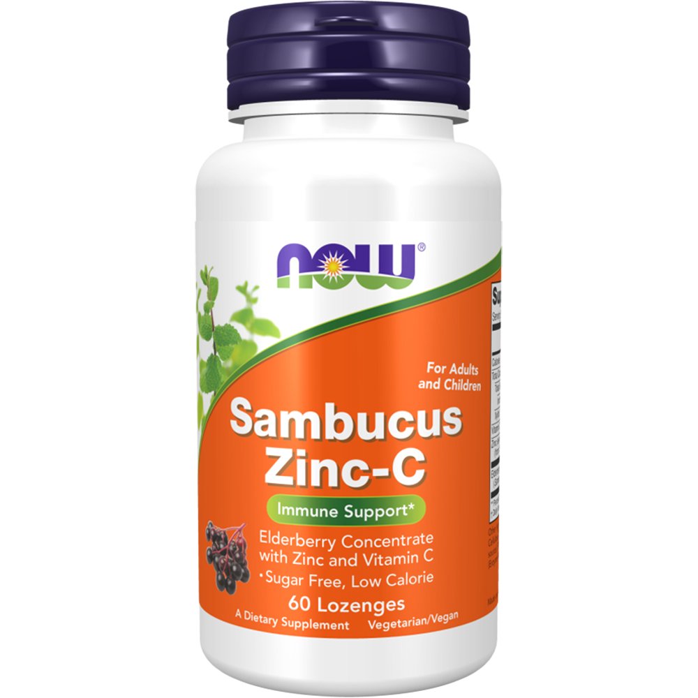 Now Now Foods Sambucus Zinc-C Συμπλήρωμα Διατροφής Εκχυλίσματος Σαμπούκου με Ψευδάργυρο & Βιταμίνη C για την Ενίσχυση του Ανοσοποιητικού με Φυσική Γεύση 60 Lozenges