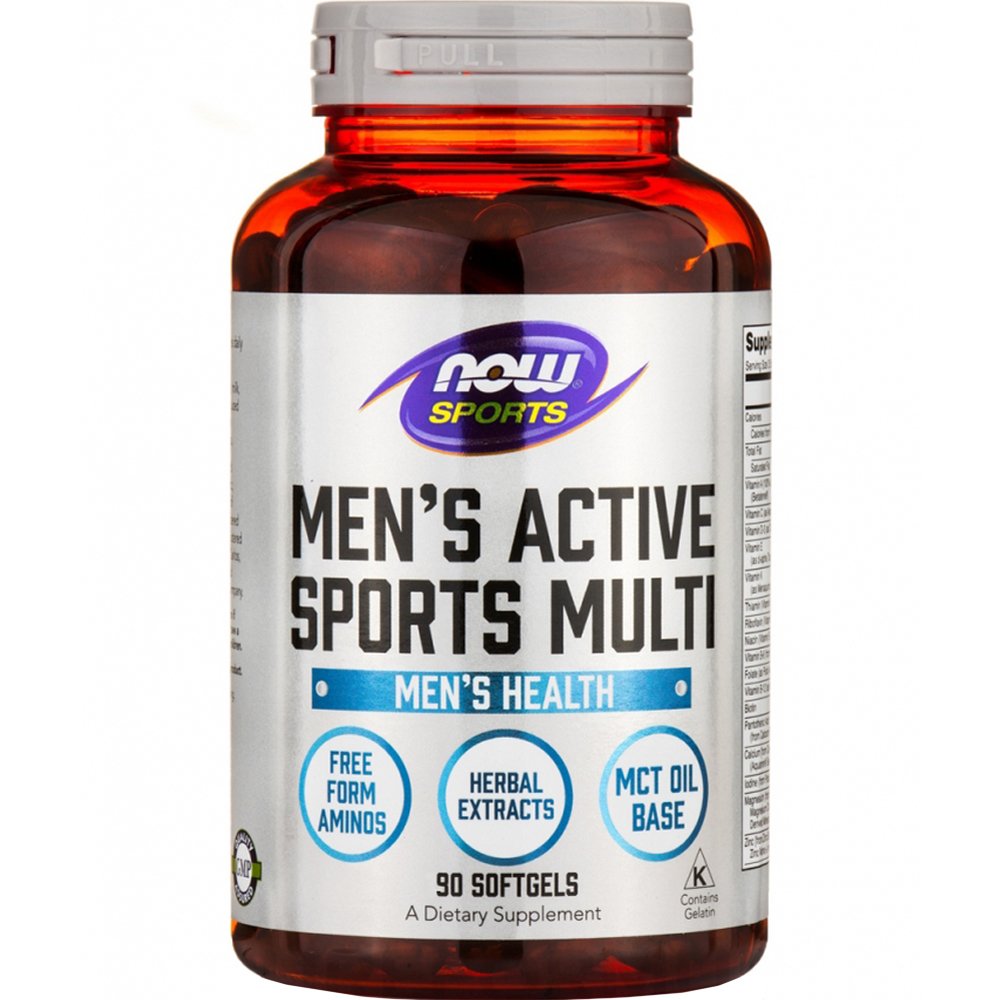 Now Now Men's Active Sports Multi Health Συμπλήρωμα Διατροφής Ειδικής Φόρμουλας για Άνδρες με Βιταμίνες, Μέταλλα, Αμινοξέα & Εκχυλίσματα Βοτάνων για Ενέργεια & Αντοχή σε Επίπονα Αθλήματα 90 Softgels