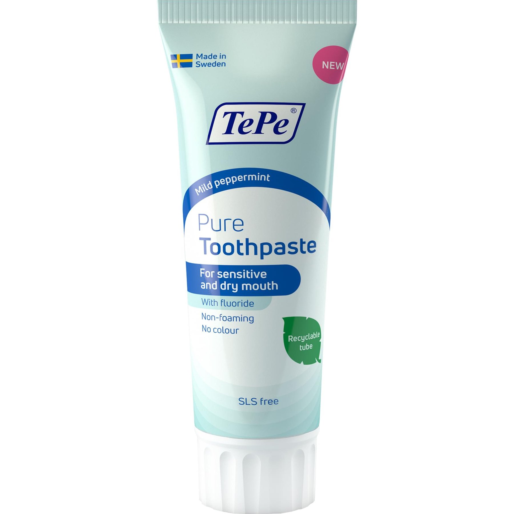 Tepe Tepe Mild Peppermint Pure Toothpaste for Sensitive & Dry Mouth Ήπια Φθοριούχος Οδοντόκρεμα με Ελαφριά Γεύση Μέντας για Ευαίσθητο & Ξηρό Στόμα 75ml