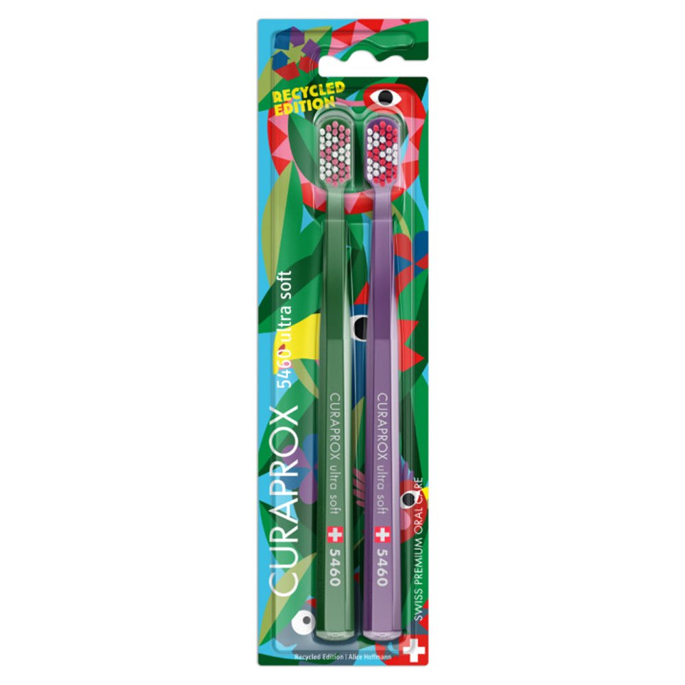 Curaprox 5460 Ultra Soft Recycled Edition Toothbrush Οδοντόβουρτσα Ενηλίκων από Ανακυκλωμένα Υλικά με Σχέδια Τροπικού Δάσους 2 Τεμάχια