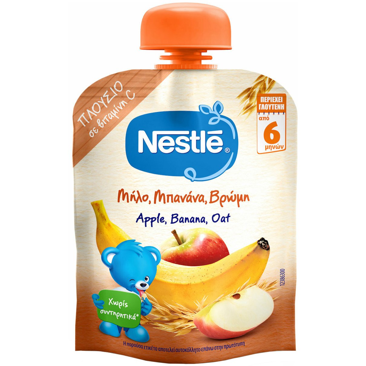 Nestle Nestle Apple, Banana, Oat Puree 6m+ Φρουτοπουρές με Μήλο, Μπανάνα & Βρώμη Πλούσιος σε Βιταμίνη C Μετά τον 6ο Μήνα 90g