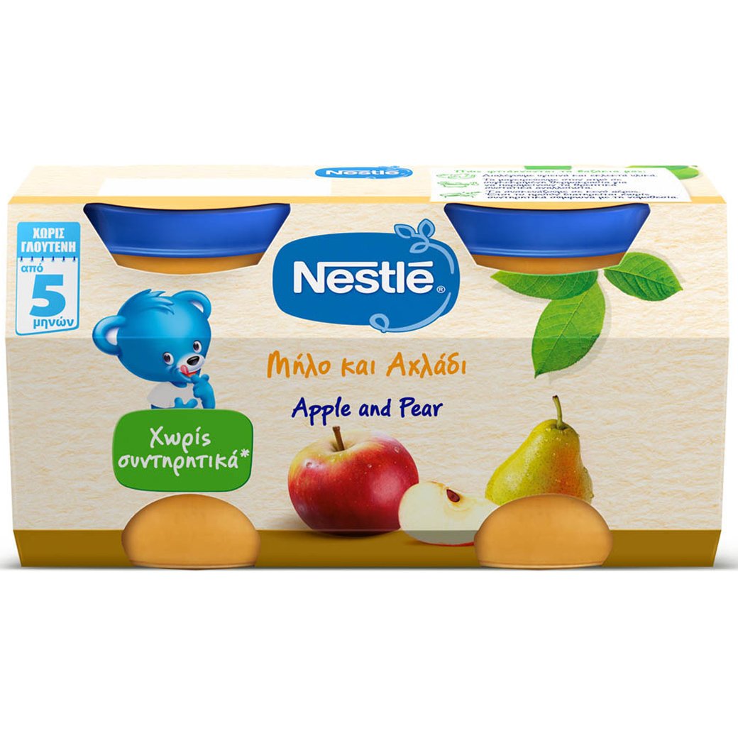 Nestle Nestle Apple & Pear Fruit Meal 5m+ Φρουτογεύμα με Μήλο & Αχλάδι Μετά τον 5ο Μήνα Χωρίς Συντηρητικά 2x125g