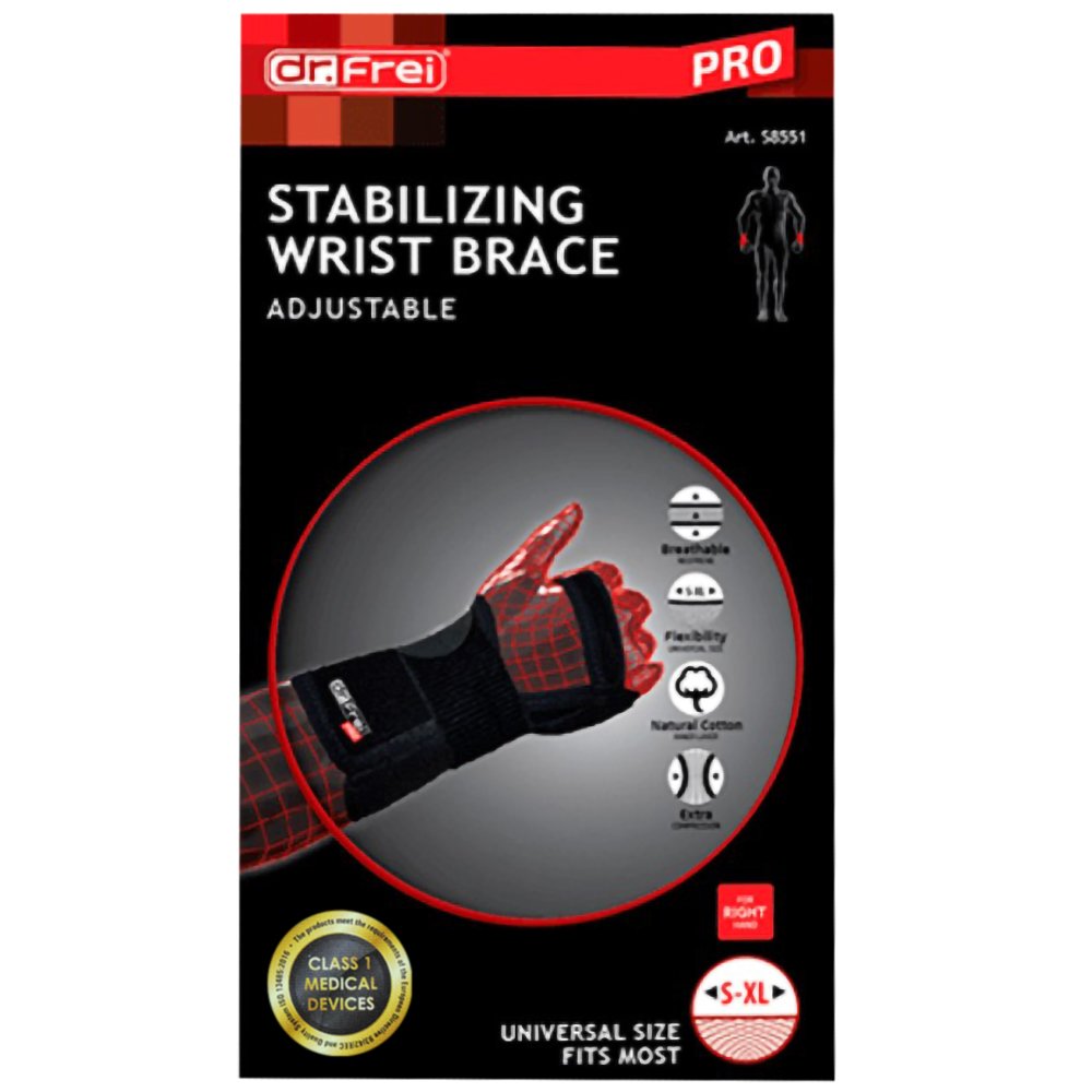 Dr.Frei Dr. Frei Stabilizing Wrist Brace Adjustable Ρυθμιζόμενος Νάρθηκας Καρπού Μαύρο One Size 1 Τεμάχιο - Δεξί