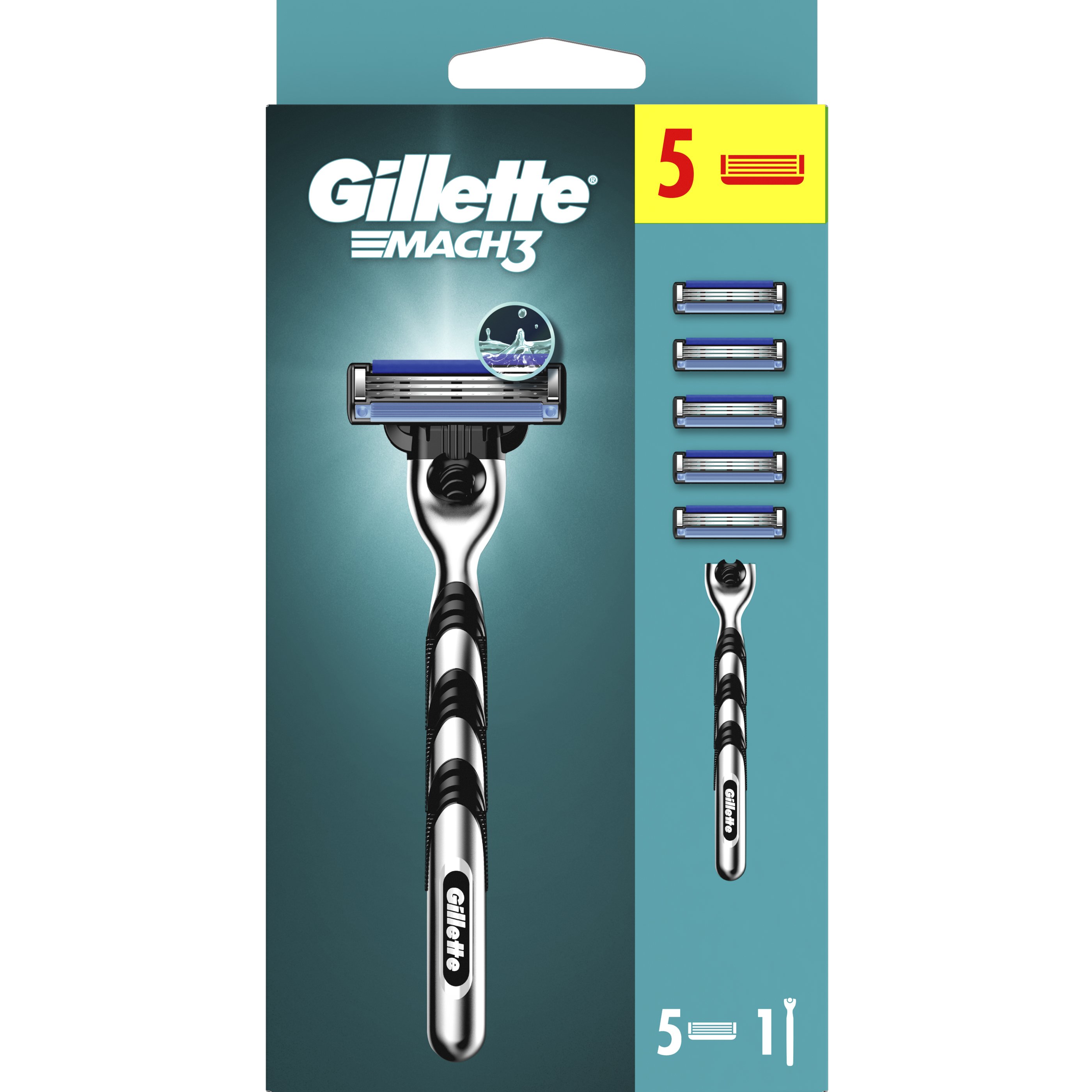 Gillette Gillette Mach3 Men's BladeRazor System Ανταλλακτικές Κεφαλές Ξυριστικής Μηχανής 5 Τεμάχια & Λαβή 1 Τεμάχιο