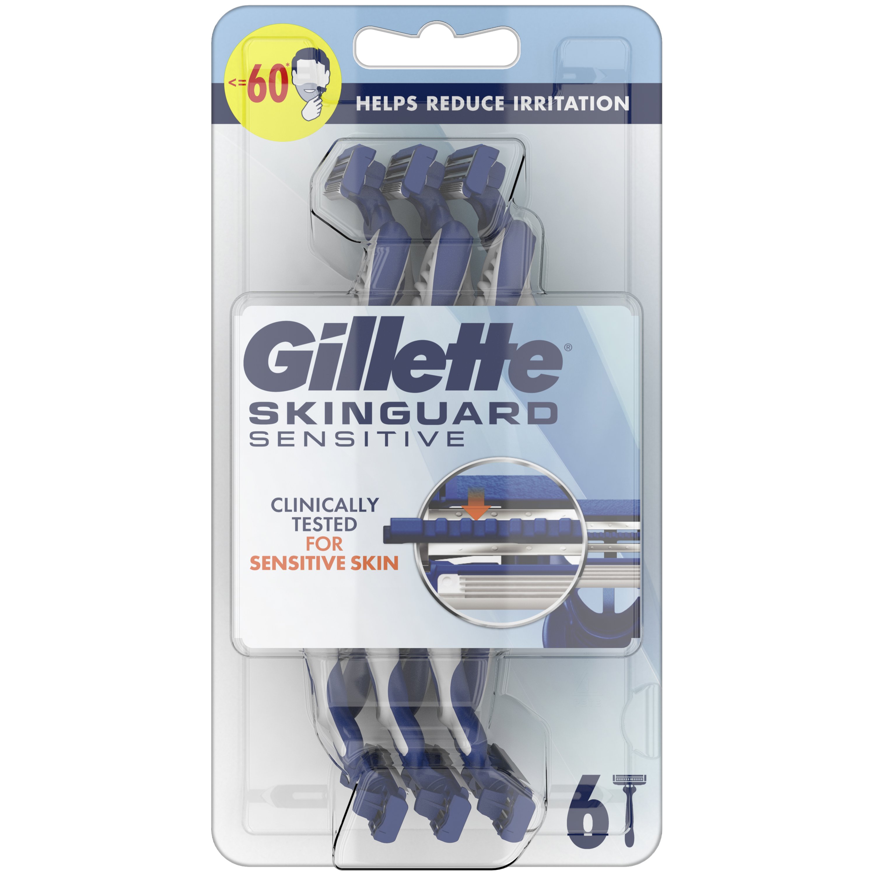 Gillette Gillette Skinguard Sensitive Disposable Razor Ανδρικά Ξυραφάκια Μίας Χρήσης με 2 Λεπίδες για Βαθύ & Απαλό Ξύρισμα, Κατάλληλο για Ευαίσθητες Επιδερμίδες 6 Τεμάχια