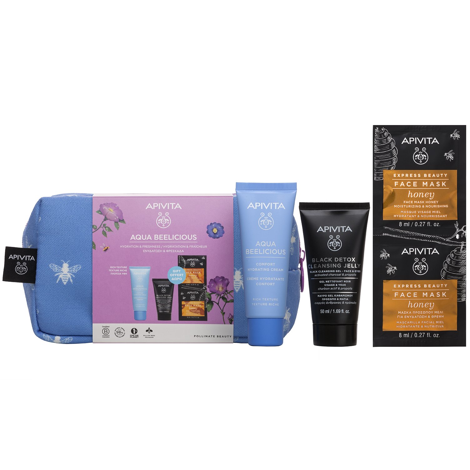 Apivita Promo Aqua Beelicious Oil-Free Hydrating Gel-Cream Rich Texture 40ml & Δώρο Black Detox Cleansing Jelly 50ml & Express Beauty Honey Face Mask 2x8ml & Νεσεσέρ 1 Τεμάχιο φωτογραφία