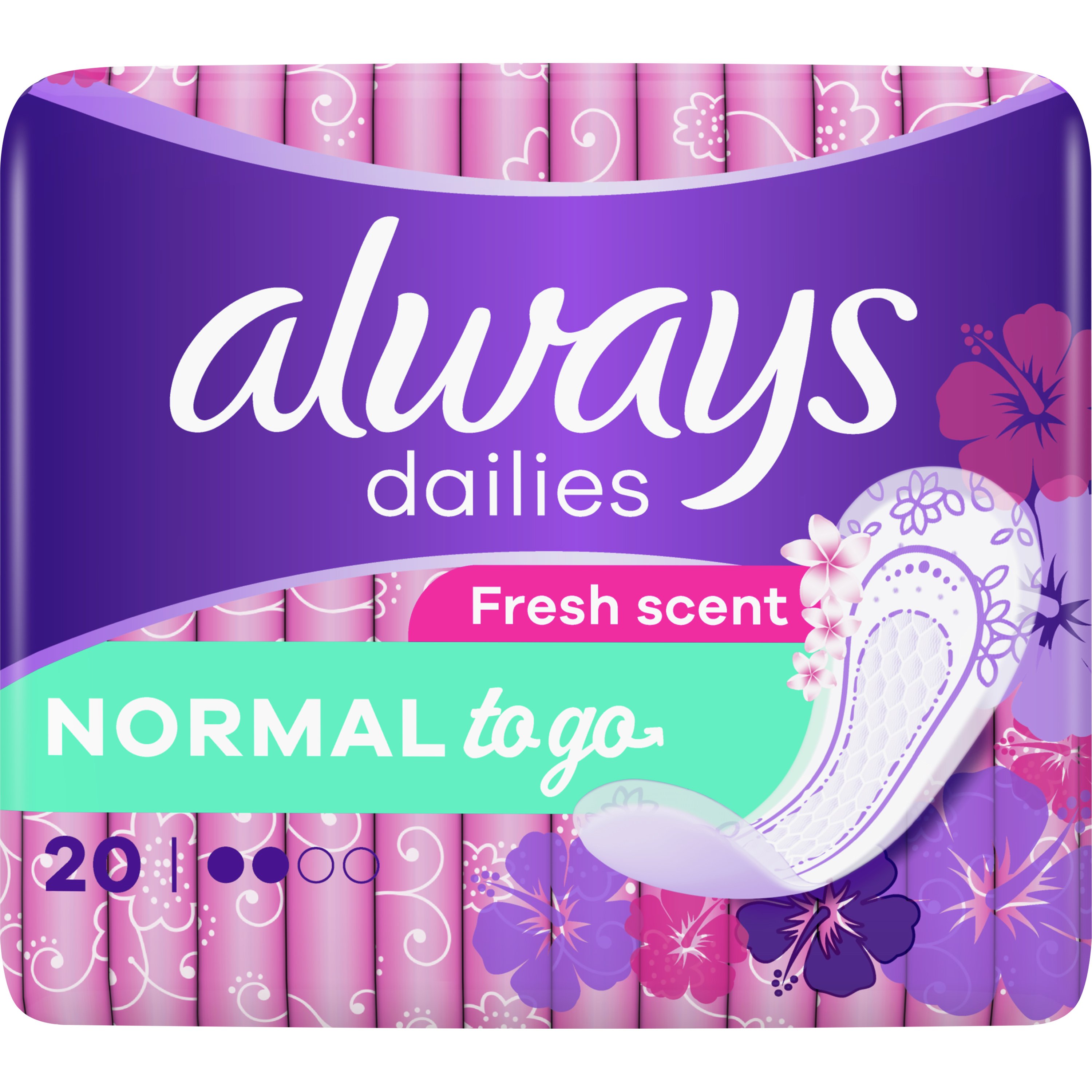 Always Dailies Singles to go Fresh Scent Normal Λεπτά, Διακριτικά Σερβιετάκια για Φρεσκάδα που Διαρκεί 20 Τεμάχια