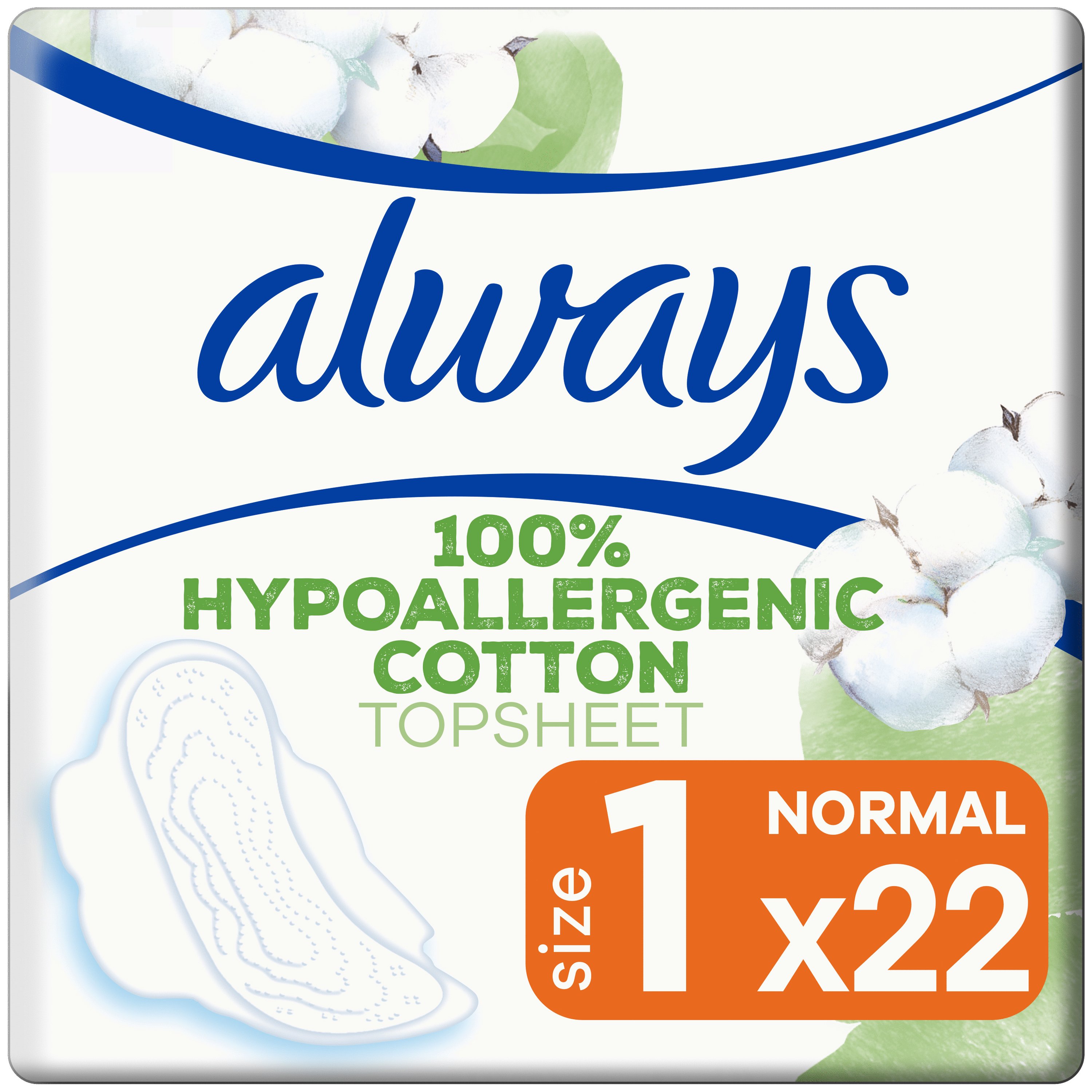 Always Cotton Protection Normal Σερβιέτες με Φτερά & Κάλυμμα από 100% Οργανικό Βαμβάκι για Κανονική Ροή 22 Pads