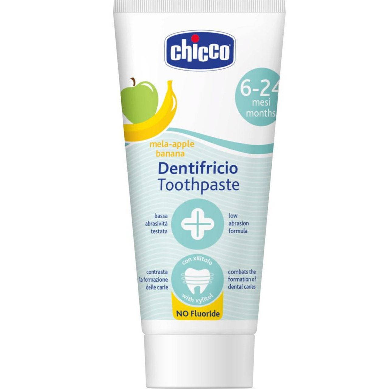 Chicco Dentifricio 6-24m Apple-Banana Toothpaste Οδοντόκρεμα Χωρίς Φθόριο για Παιδιά από 6 έως 24 Μηνών με Γεύση Μήλο-Μπανάνα για Ολοκληρωμένη Στοματική Υγιεινή 50ml