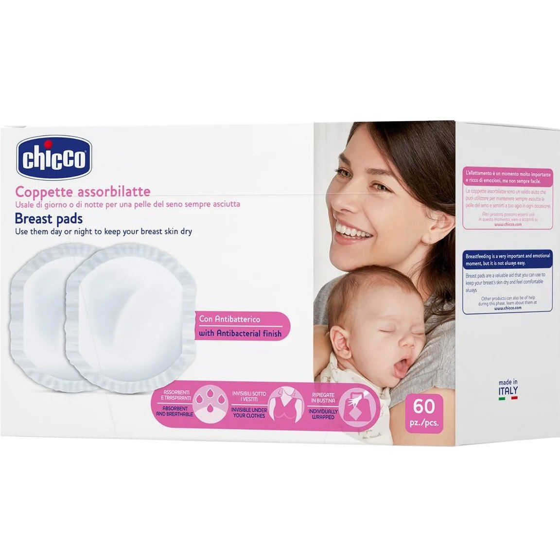 Chicco Breast Pads with Antibacterial Fabric Αντιβακτηριδιακά Επιθέματα Στήθους για την Αντιμετώπιση των Διαρροών του Γάλακτος Ανάμεσα στα Γεύματα 60 Τεμάχια