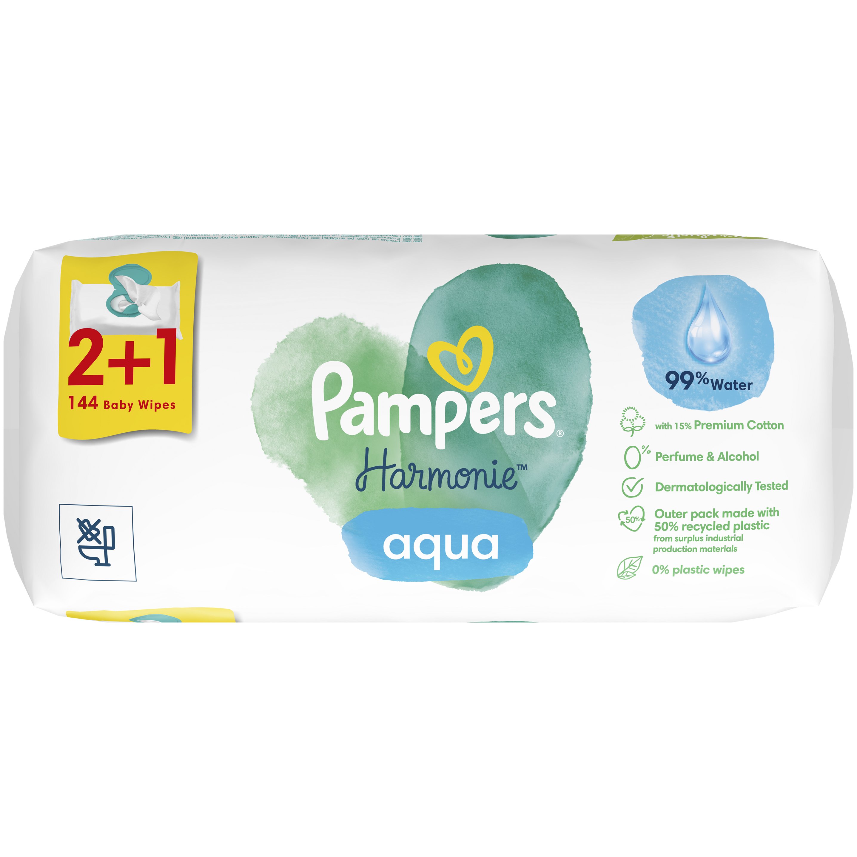 Pampers Pampers Promo Harmonie Aqua Baby Wipes Απαλά Βρεφικά Μωρομάντηλα από 99% Νερό, για την Ευαίσθητη Επιδερμίδα 144 Τεμάχια (3x48 Τεμάχια)