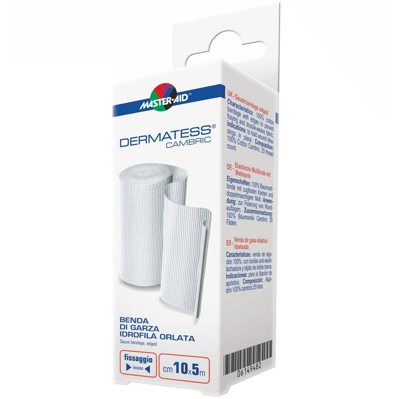 Master Aid Master Aid Dermatess Cambric Edged Gauze Bandage Επίδεσμος με Ειδική Πλέξη για Εύκολη Στερέωση της Γάζας 10cm x 5m