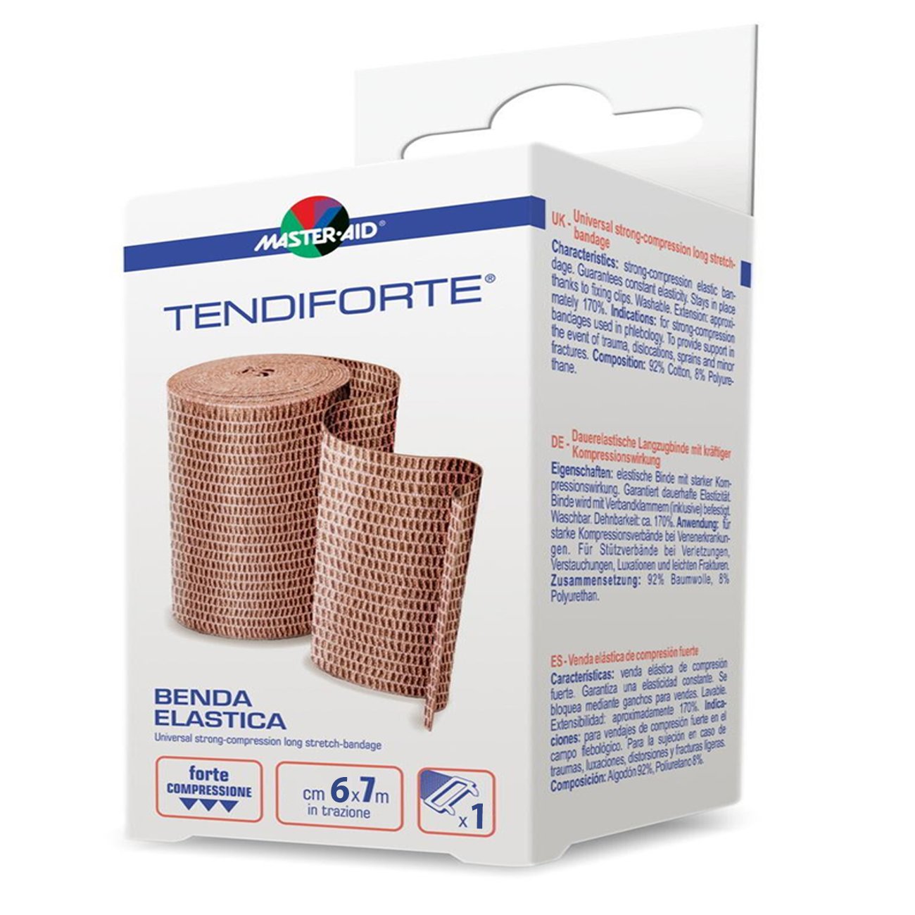 Master Aid Tendiforte Benda Elastica Universal Strong-Compression Long Stretch Bandage Ελαστικός Επίδεσμος Ισχυρής Πίεσης με Ειδικό Άγκιστρο 1 Τεμάχιο - 6cm x 7m φωτογραφία