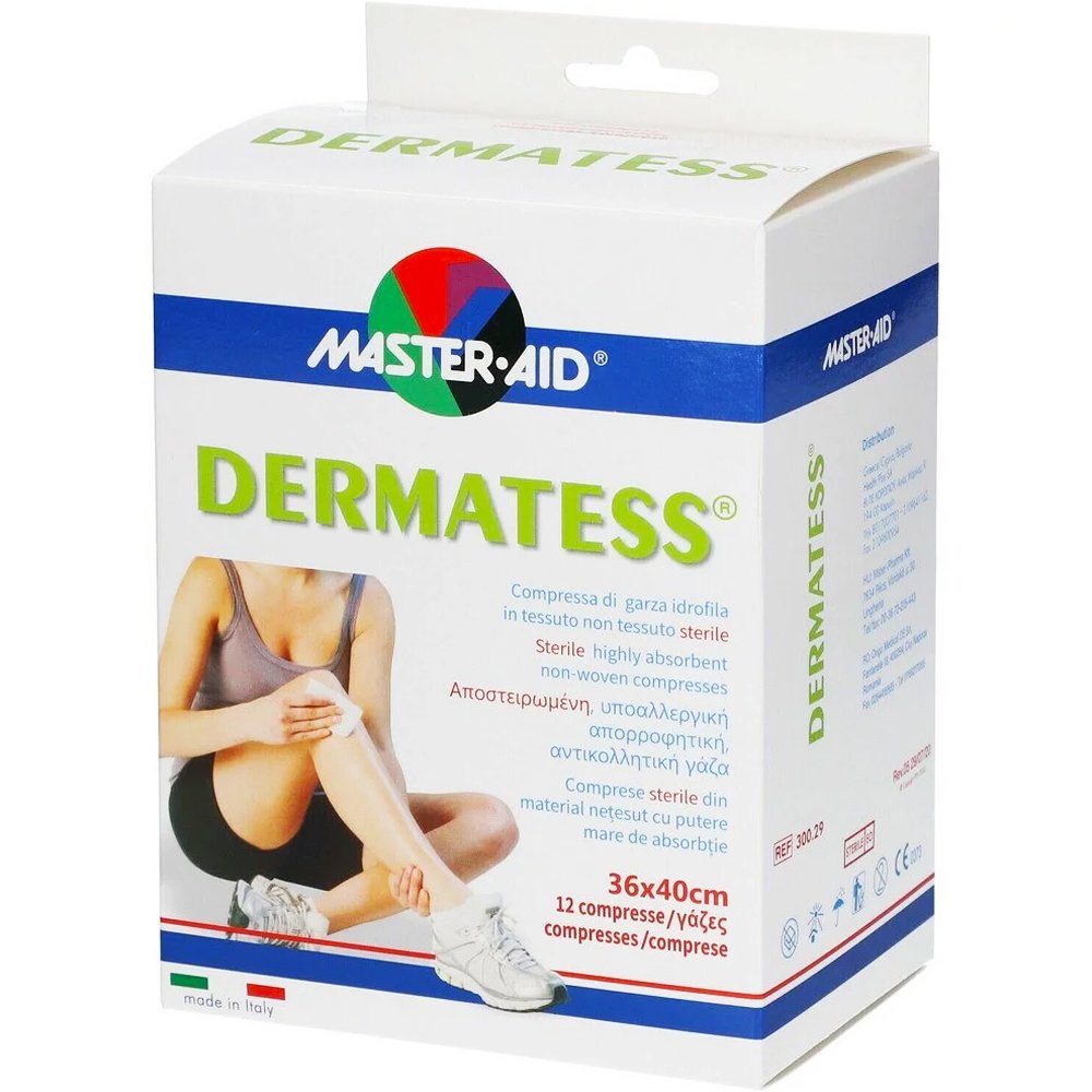 Master Aid Master Aid Dermatess Gauze Αποστειρωμένες, Υποαλλεργικές, Αντικολλητικές Γάζες Πολλαπλών Χρήσεων 12 Τεμάχια - 36x40cm