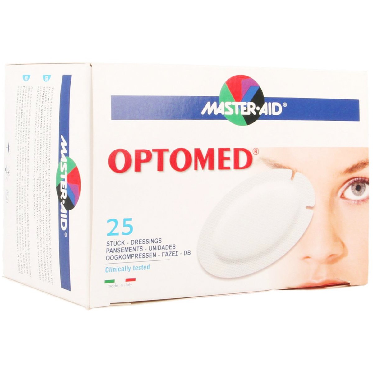 Master Aid Master Aid Optomed Sterile Eye Dressing Αποστειρωμένη Αυτοκόλλητη Οφθαλμική Γάζα Super 96x66mm 25 Τεμάχια